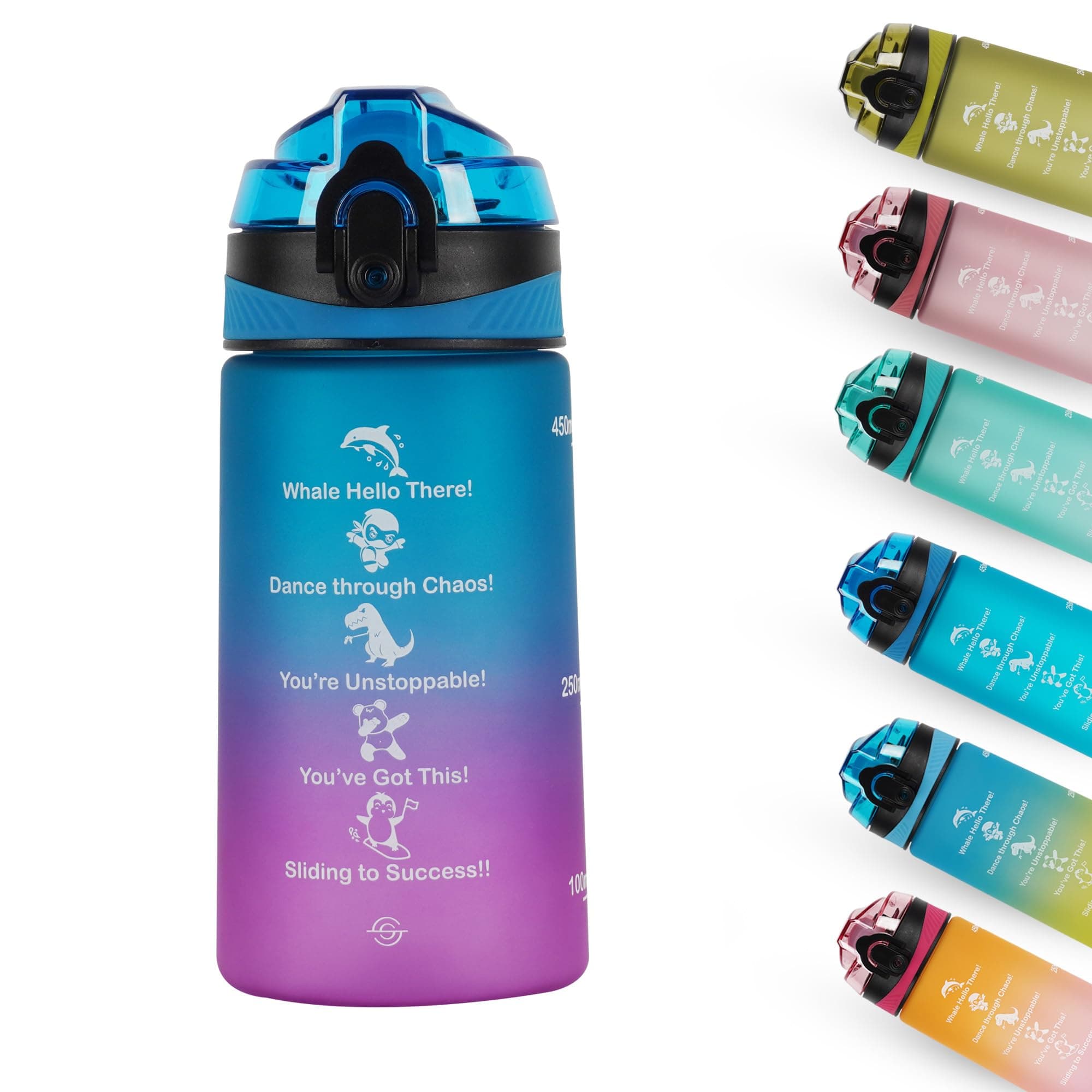 SOLARA Amazi Sipper Water Bottle for School Kids 500ml, Leakproof, Durable, BPA-Free Tritan with Motivational Time Marker, Perfect Kids Bottle for School, Home,Gifts & Outdoor, Blue Fuscia(2+ Years)