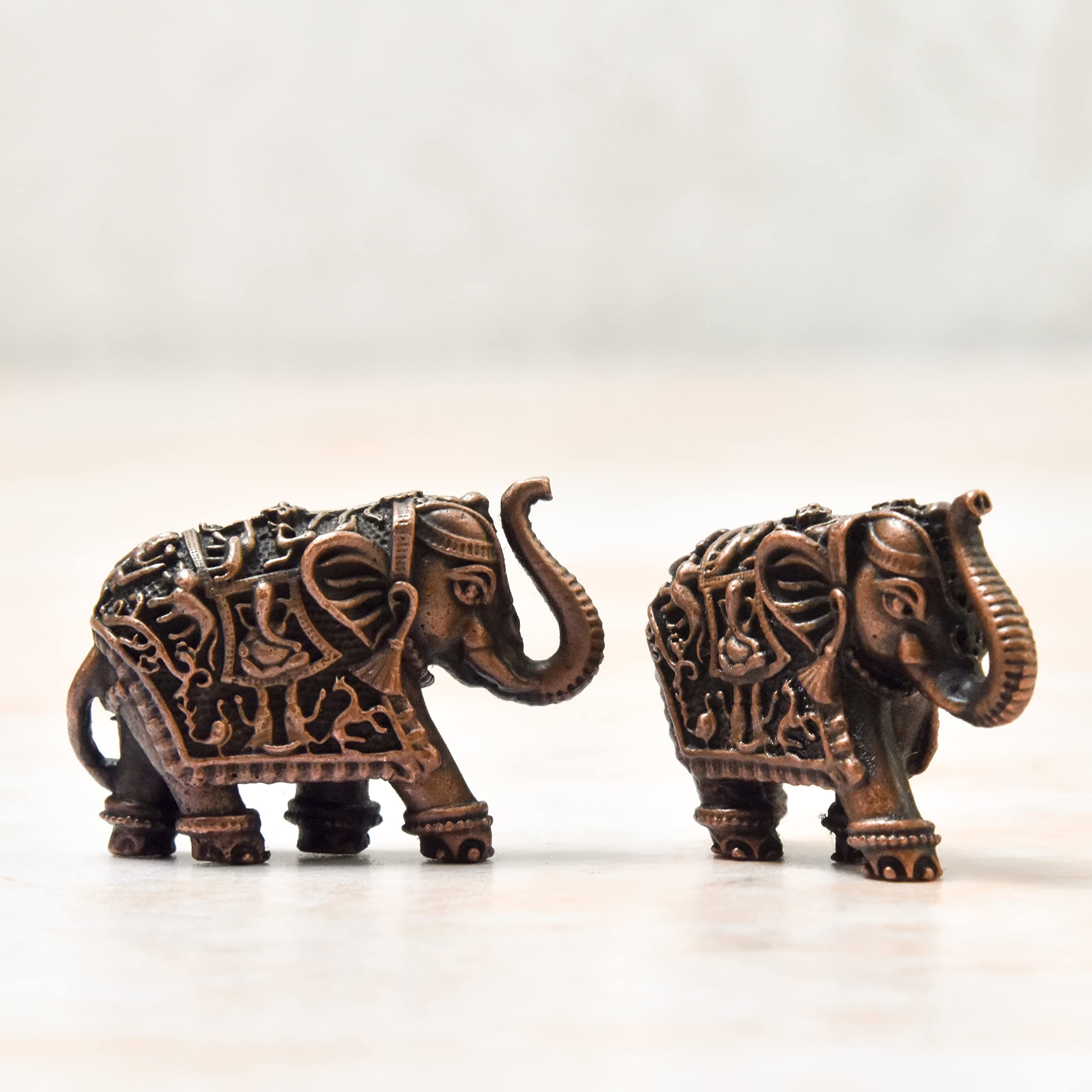 Copper Idols India 1-Inch Handmade Copper Elephant Set – Patina Antique Finish, 90g Pair, Pack of 2