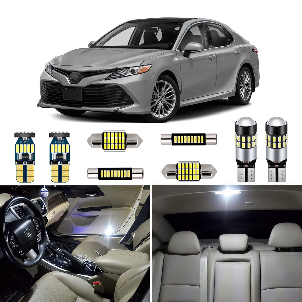 AUTOGINE 13 Piece White LED Interior Lights Kit for Toyota Camry 2012 2013 2014 2015 2016 2017 2018 2019 2020 Super Bright 6000K Interior LED Light Bulbs Package + Install Tool