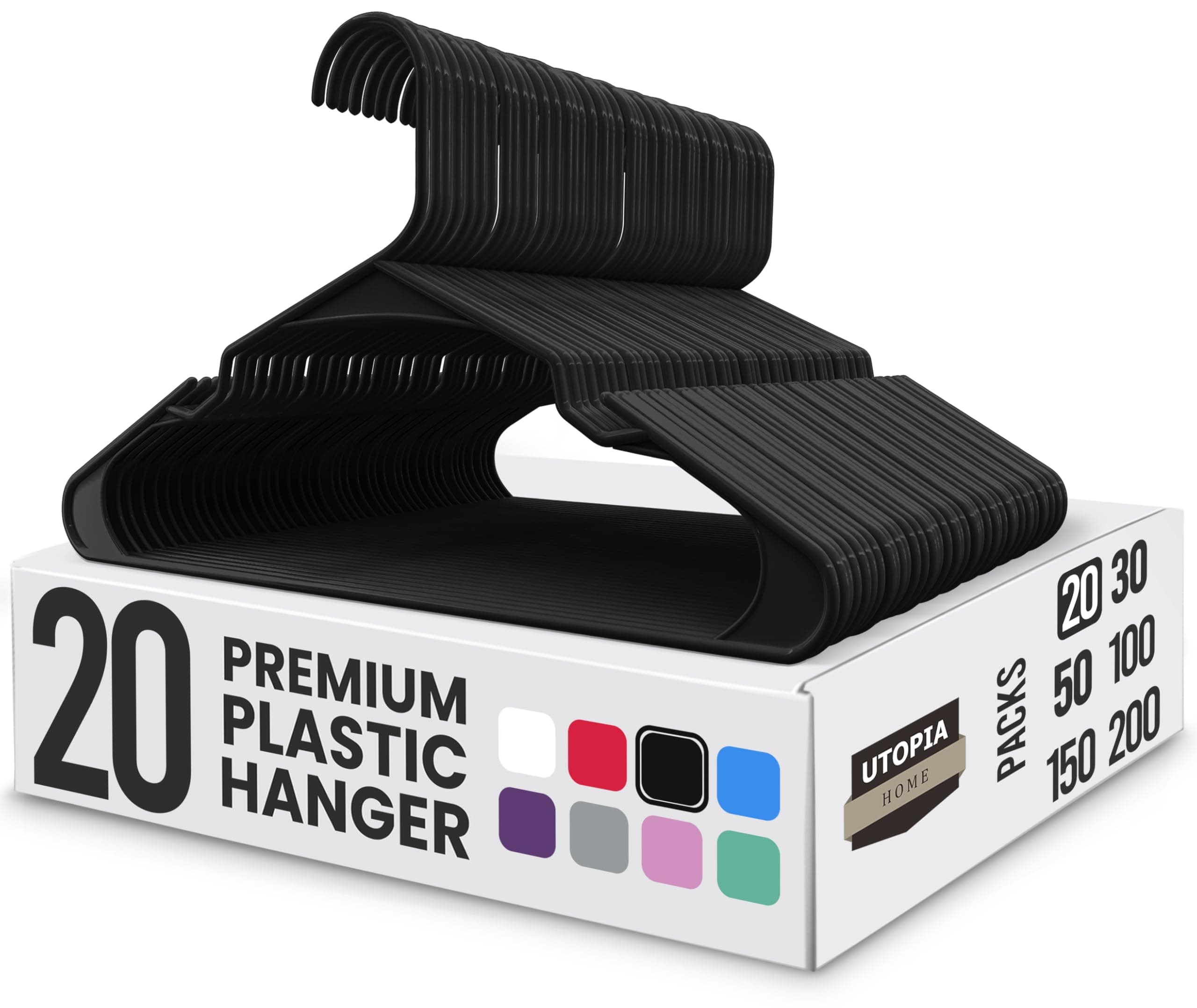Plastic Hangers 20 Pack - Perfect Space Saving Clothes Hanger - Durable and Strong - Perfect Closet Organizers with Shoulder Grooves (Black)