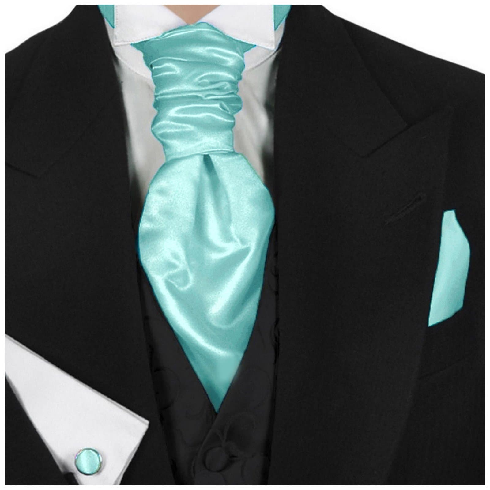 GASSANI Men's Shiny Satin Pretied Ascot Tie, Hanky & Cufflinks Set