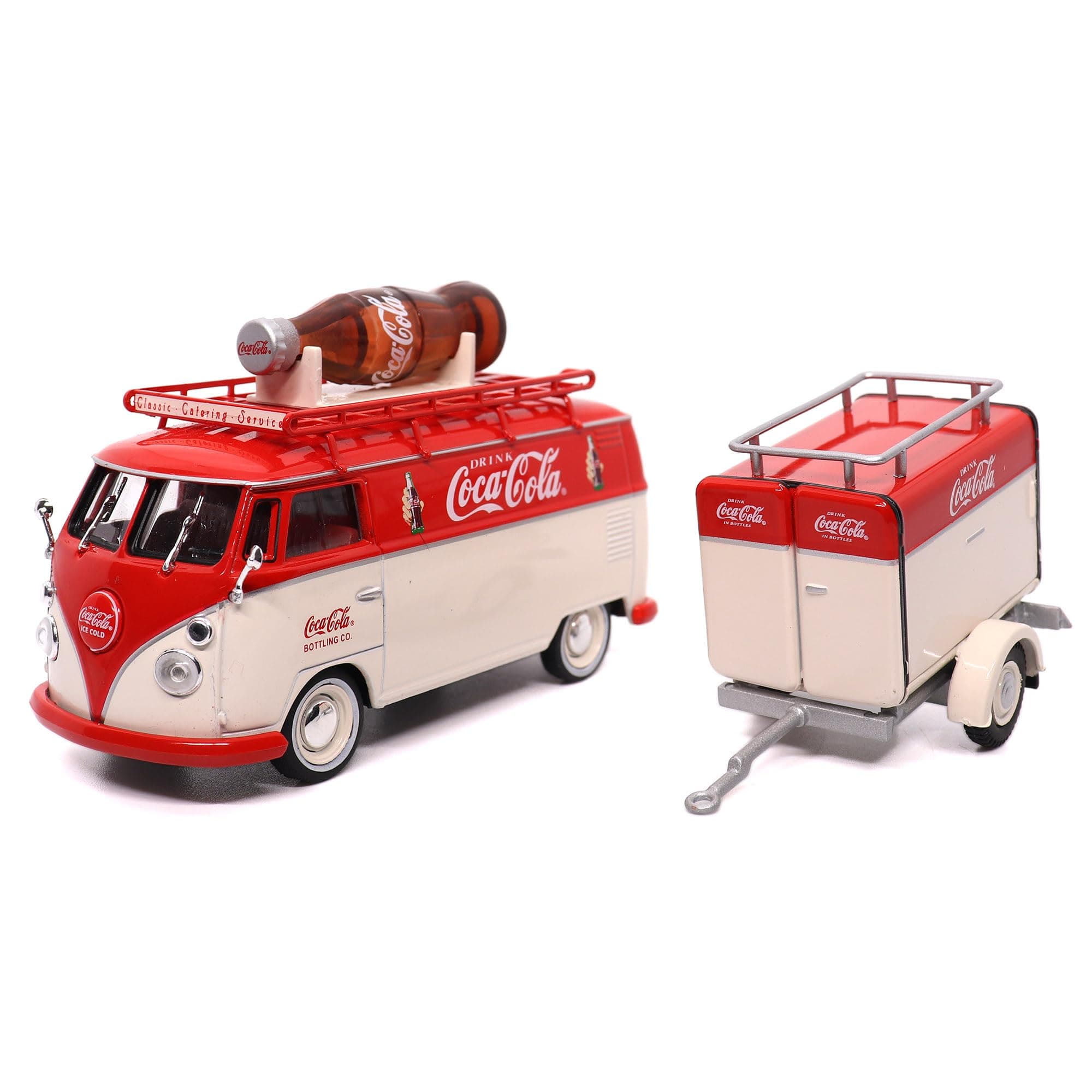 1960 Volkswagen T1 Kombi Van with Trailer Red and Cream Coca Cola 1/43 Diecast Model Car by Motorcity Classics"""
