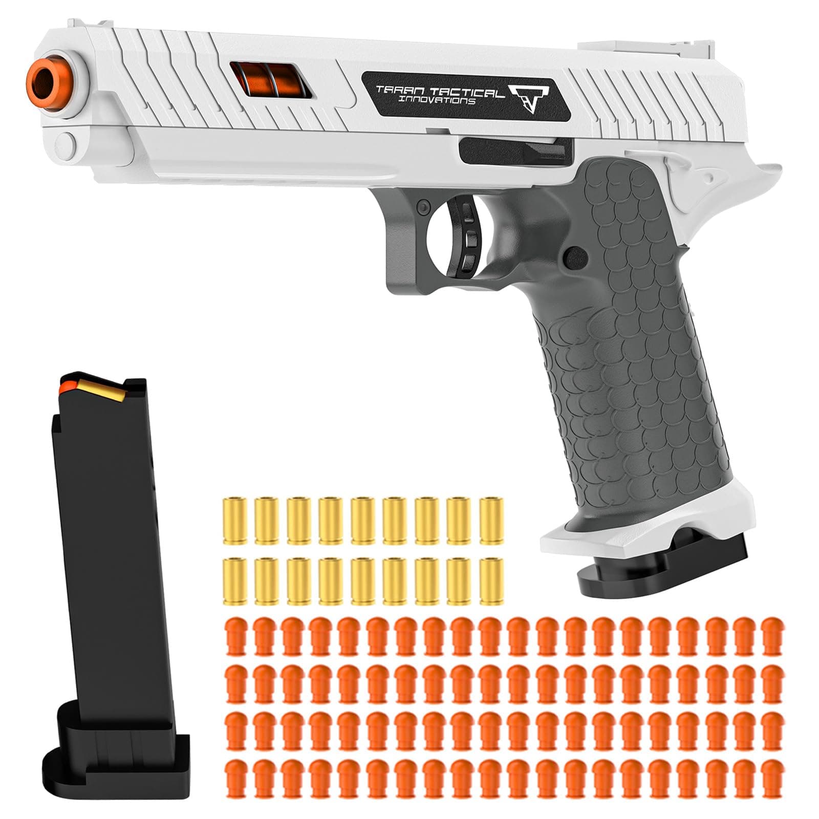 Soft Bullet Toy Gun - Stress Shot with Semi-Automatic Mode, Realistic Shell Ejecting Toy Guns (White)