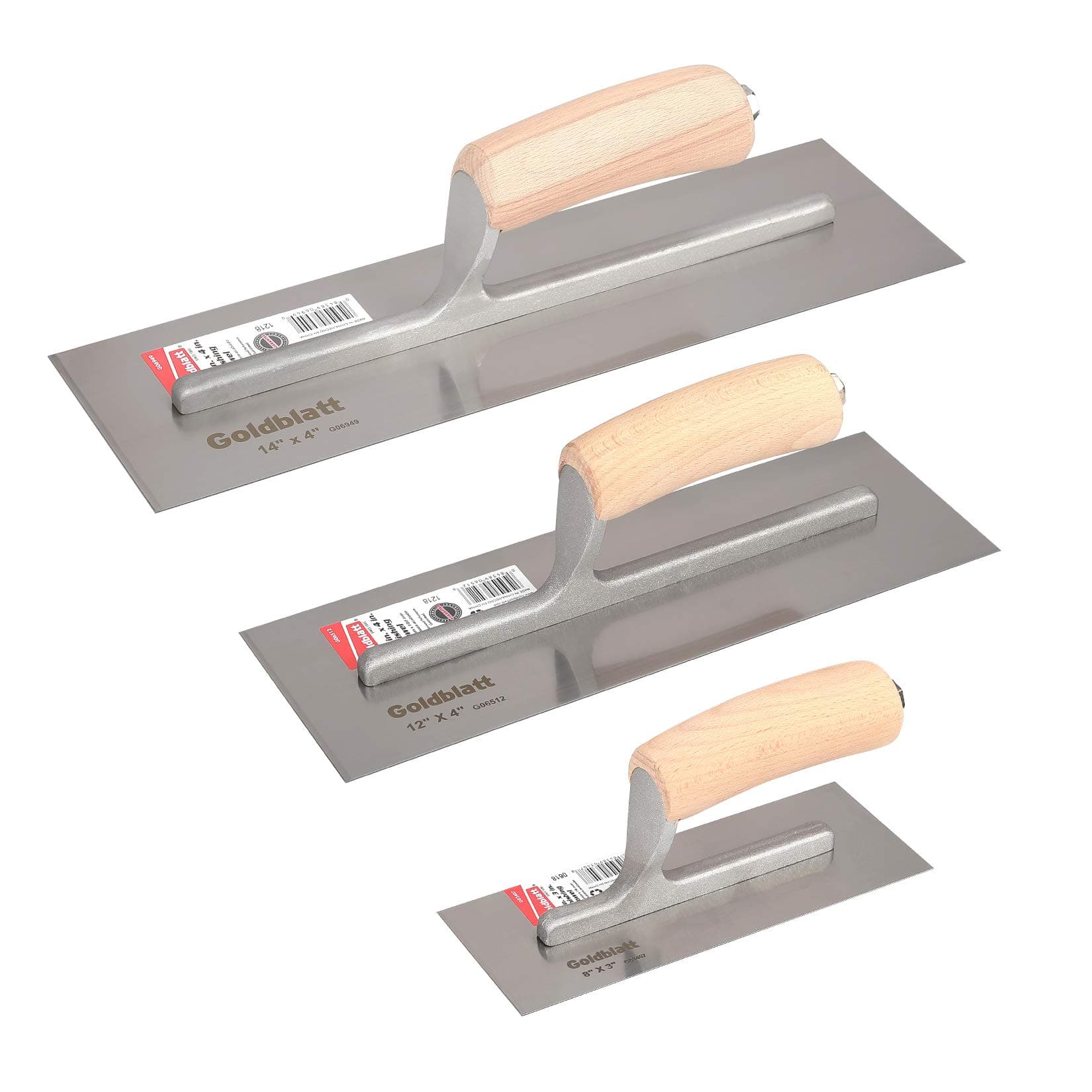 3 Pieces Drywall Trowel, Carbon Steel Finishing Masonry Trowel Set Includes 14'' x 4'', 12'' x 4'', 8'' x 3'', Lightweight Wood Handle, Plastering Trowel for Sheetrock Wallboard Plasterboard