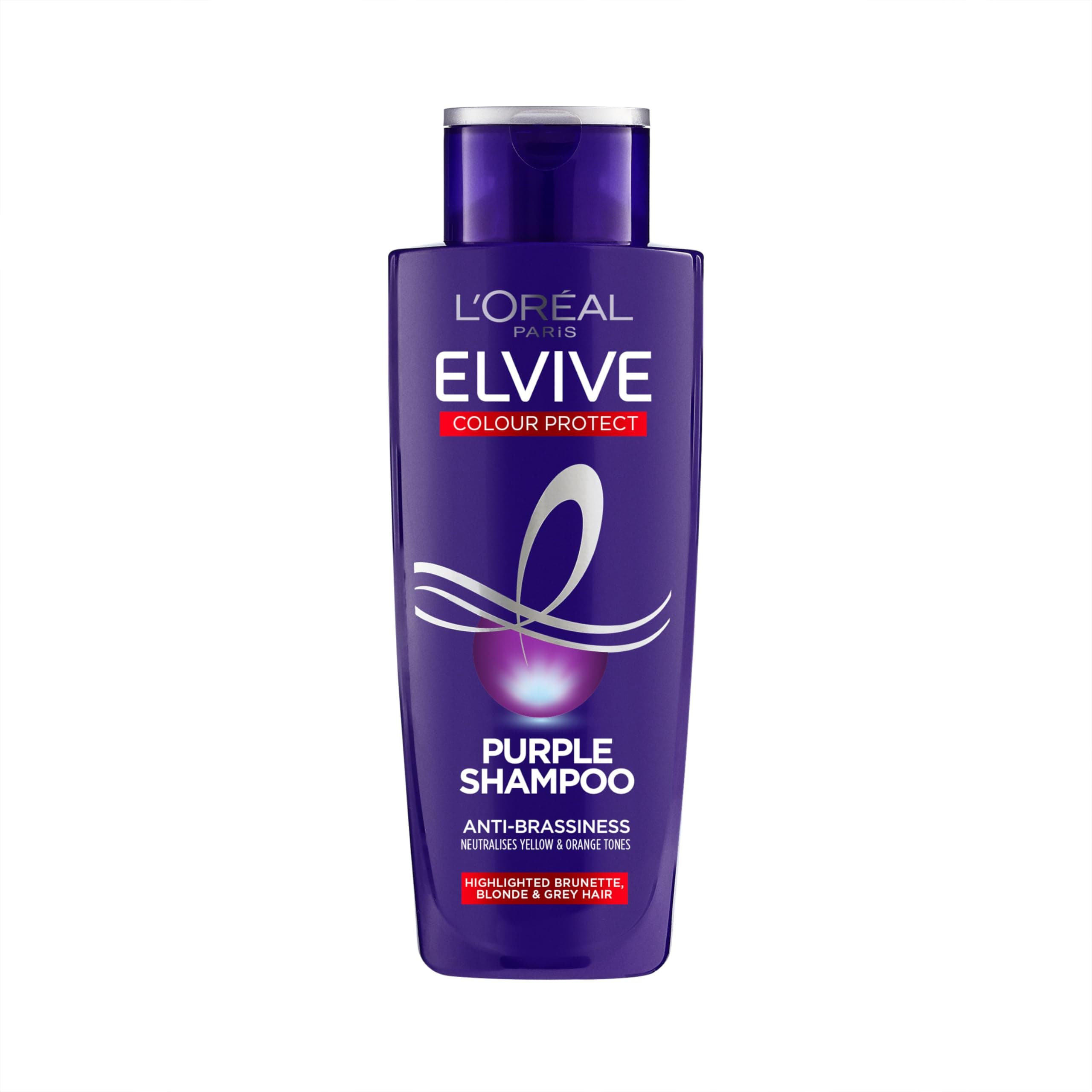 L'Oreal Paris Elvive Colour Protect Anti-Brassiness Purple Shampoo, Neutralises Yellow, Orange & Brassy Tones, Nourishes Highlighted Blonde, Brunette & Grey Hair for Vibrant Colour, 200ml