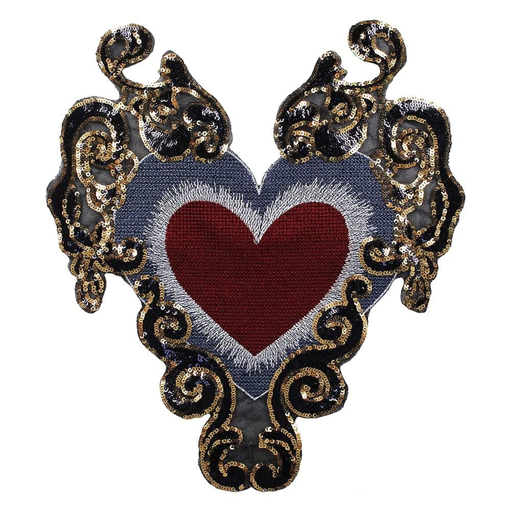 Beaded Gold Sequin Paillette Heart Pattern Patches Embroidery Applique Badges Clothes Decorated Craft Sewing 1piece