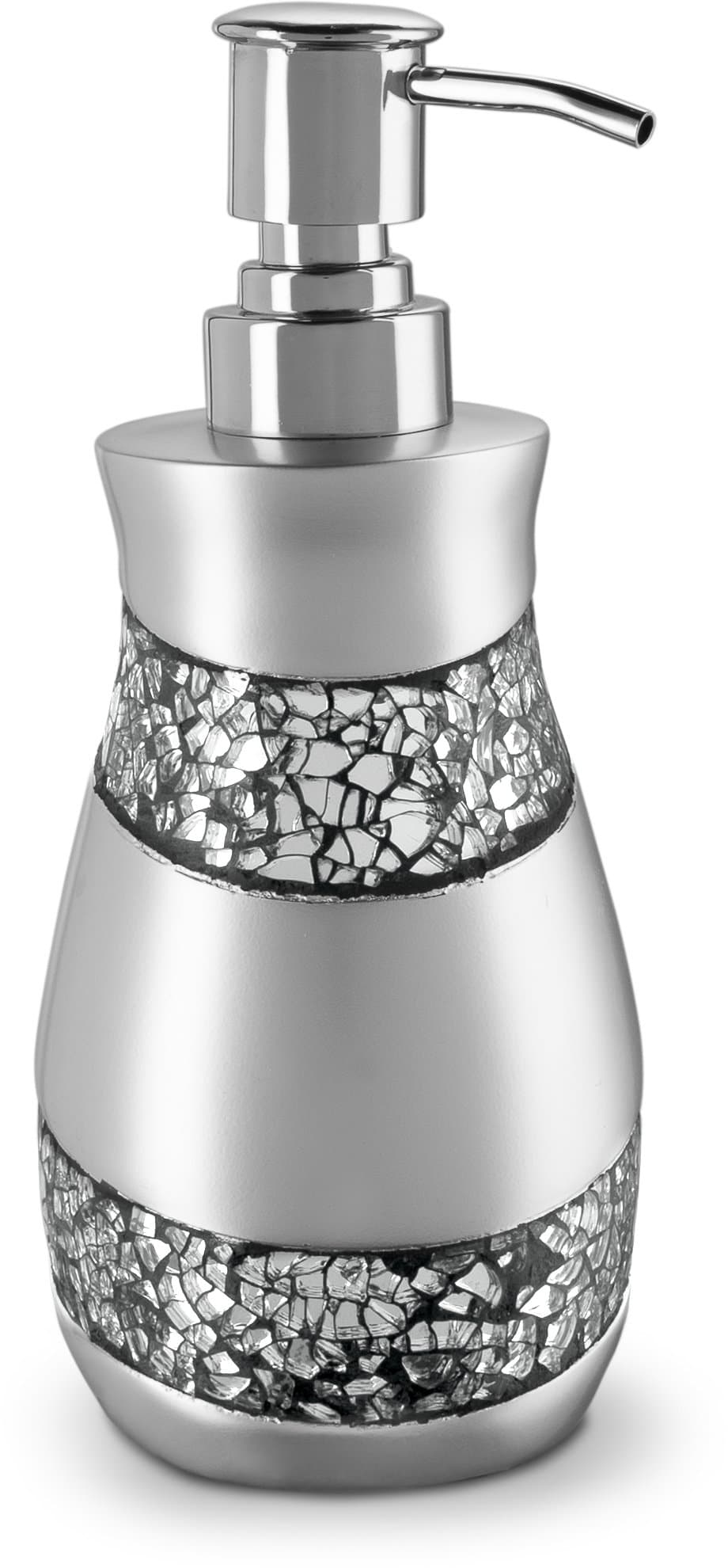 Creative ScentsSilver Mosaic Liquid Soap Dispenser for Bathroom - Decorative Lotion Dispenser - Bling Countertop Soap Dispenser for Liquid Soap and Lotion with Durable Metal Pump (Silver-Gray)