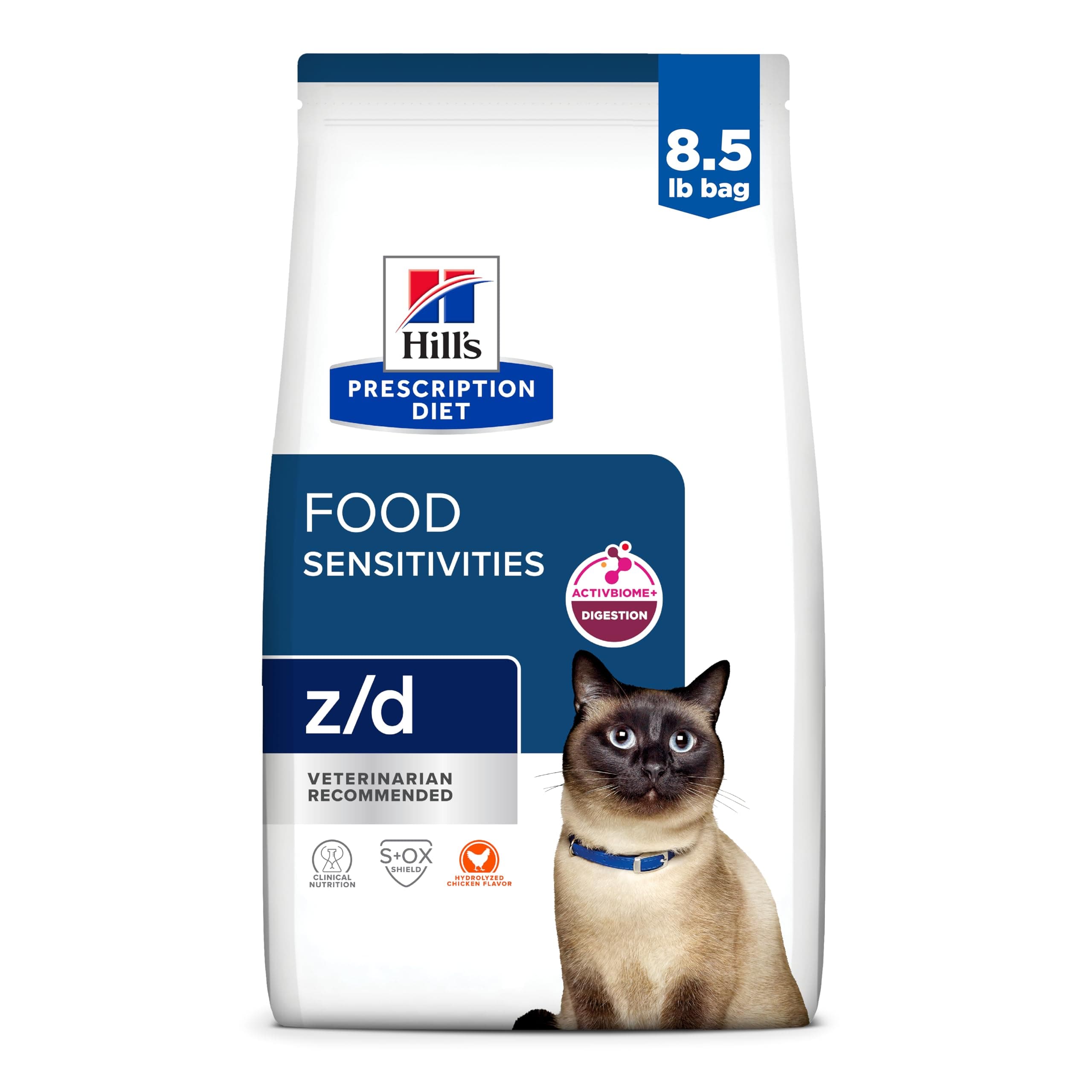 Hill's Prescription Diet z/d Skin/Food Sensitivities Dry Cat Food, Hydrolyzed Chicken, 8.5 lb. Bag