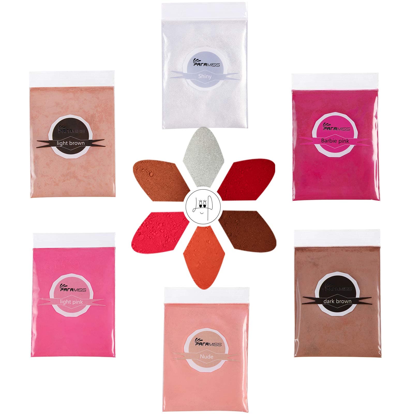 Lip Gloss Pigment Powder Natural Lip Dye 5 Colors x 10G and White Metallic Shimmer Pearl Glitter Pigment Powder for Lip Gloss Lipstick Eyeshadow Cosmetic Grade lip gloss making pigment 