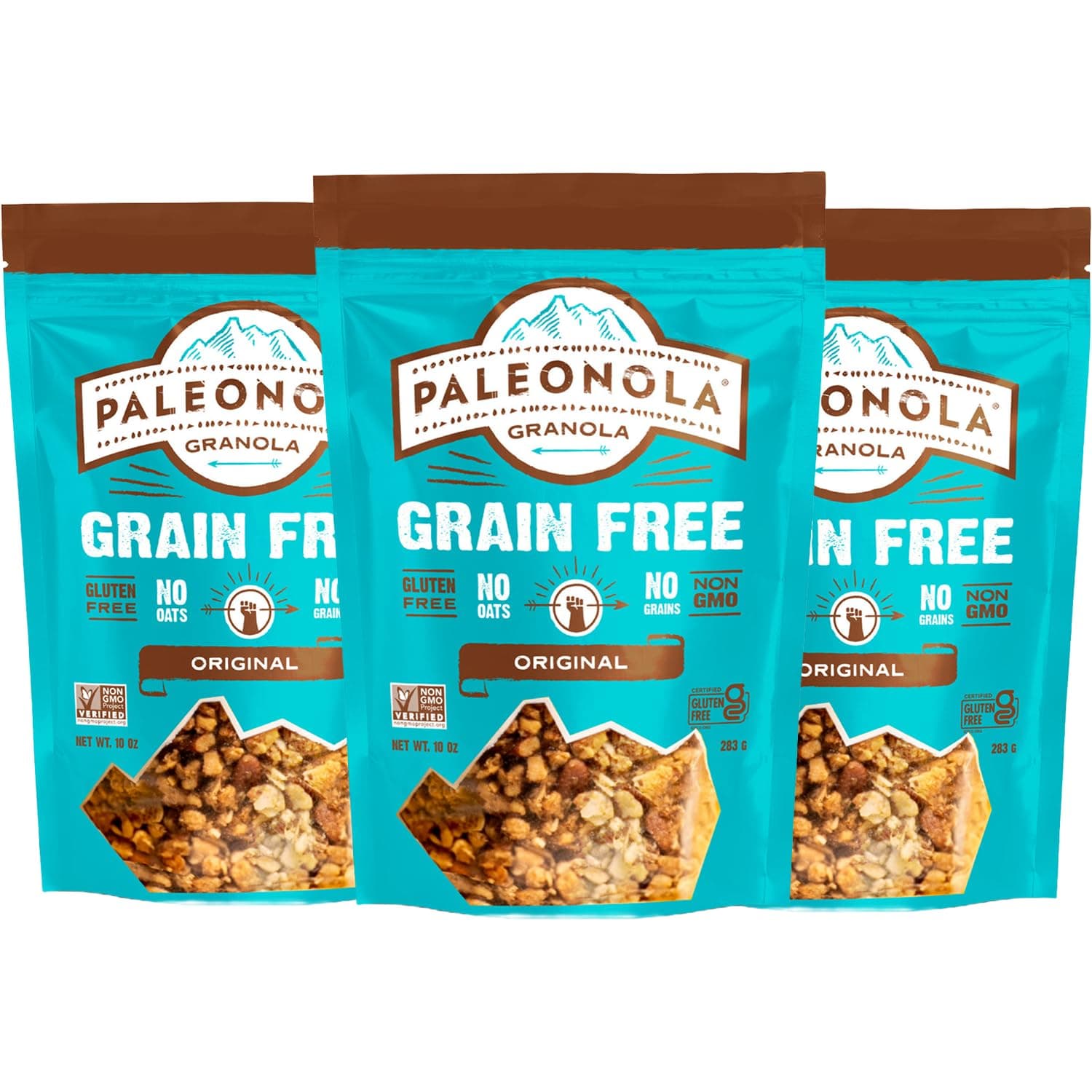 Paleonola Original Grain Free Granola, 10 Oz Resealable Bag (Pack of 3) - Grainless Protein Paleo Granola Blended with Dried Coconut and Cranberries - Low Carb, Gluten & Dairy Free, Non-GMO Snack