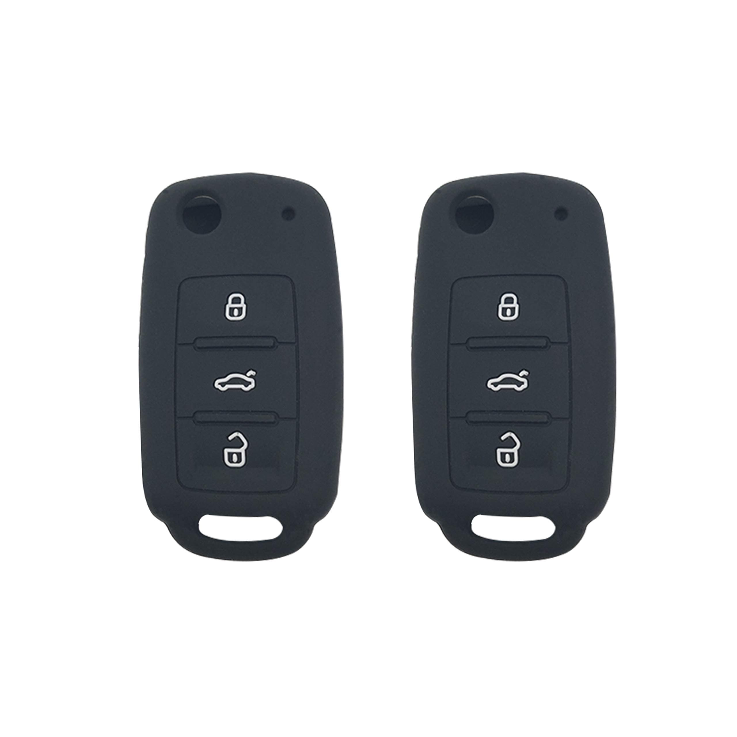 BAR Autotech Remote Key Silicone Rubber Keyless Entry Shell Case Fob and Key Skin Cover fit for VW Volkswagen B5 Golf Polo Passat Jetta (1 Pair) (Black)