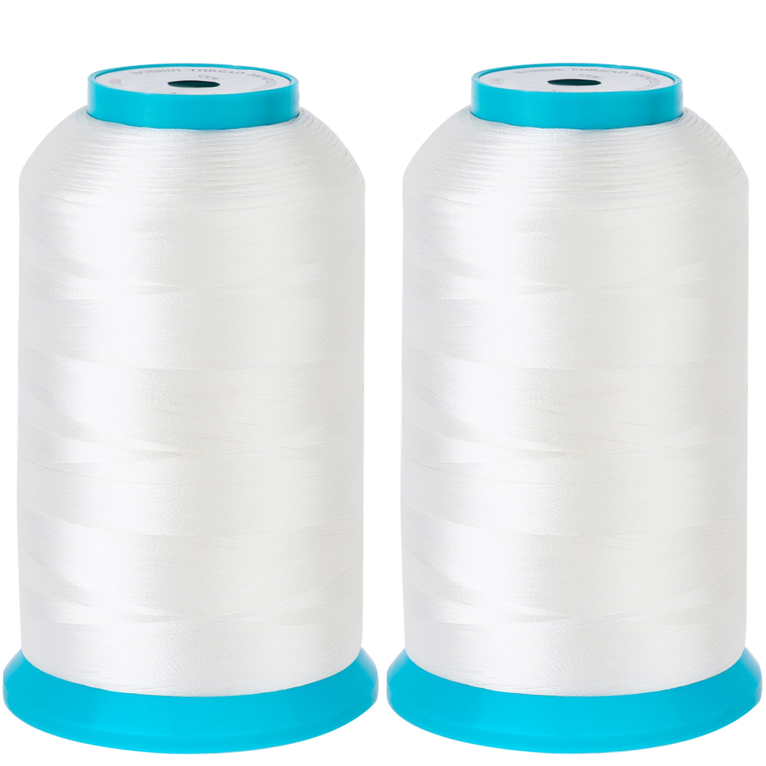 Set of 2 White Huge Spool 5000M (5500Y) Bobbin Thread for Embroidery and Sewing Machines