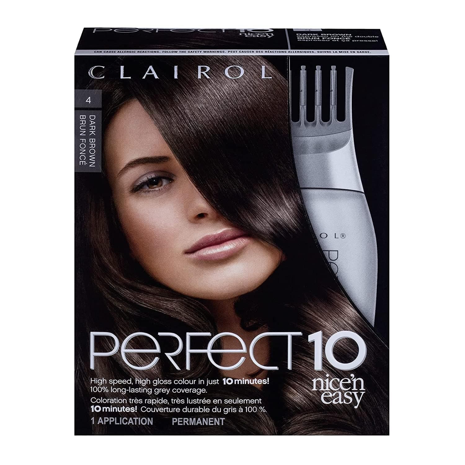 Nice'n Easy Perfect 10 Permanent Hair Dye, 4 Dark Brown Hair Color, Pack of 1
