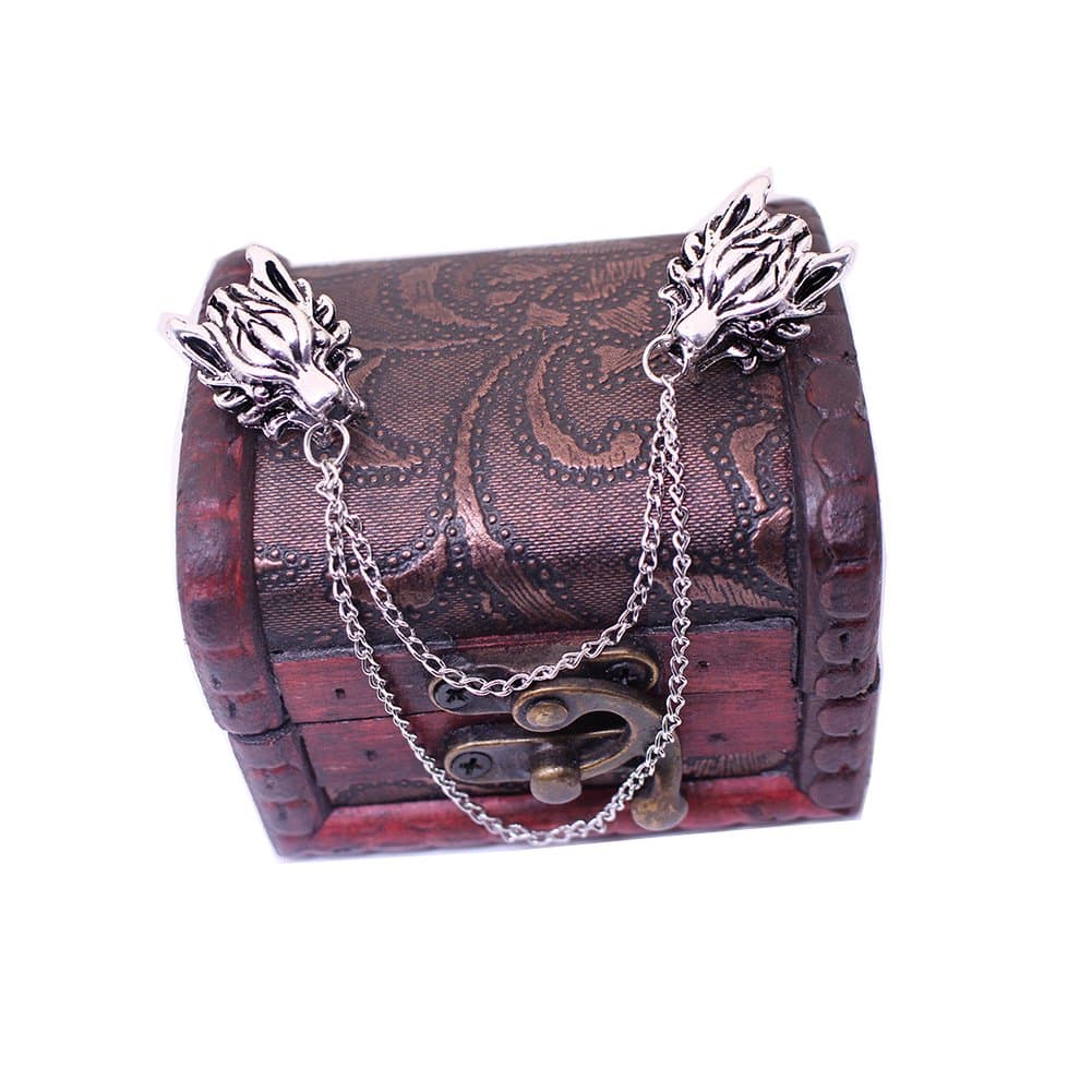 MISSU JEWELLRYMens Wolf Heads Brooch Pin Chain Tassel Collar Pin Dress Retro Lapel Pins