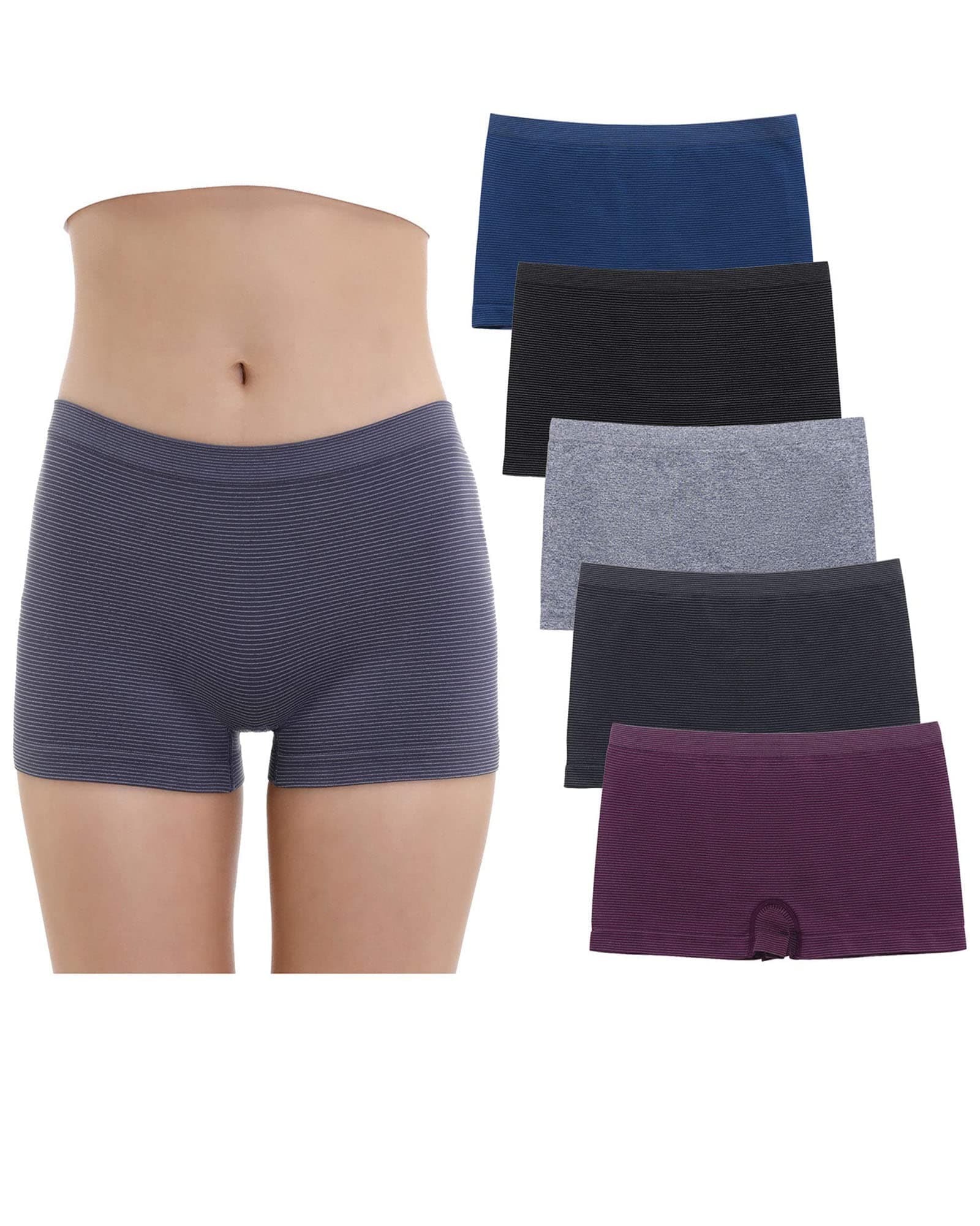 Women's Seamless Boyshort Panties Nylon Spandex Underwear Stretch Boxer Briefs Pack of 5