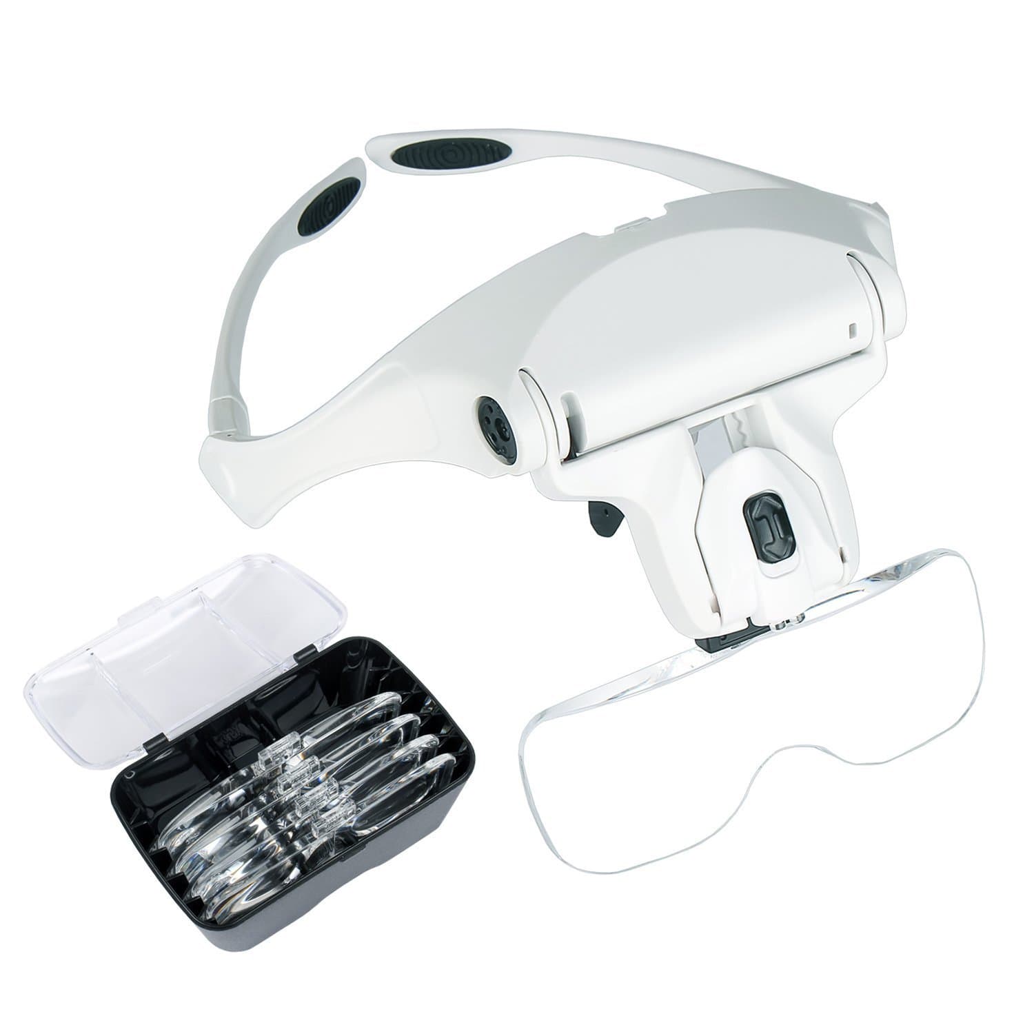 Nument Headband LED Illuminated Magnifier Hands Free Reading Head Mount Magnifier Glasses Light Bracket 5 Replaceable Lenses for Jewelry Loupe, Watch Electronic Repair(1.0X, 1.5X, 2.0X, 2.5X, 3.5X)