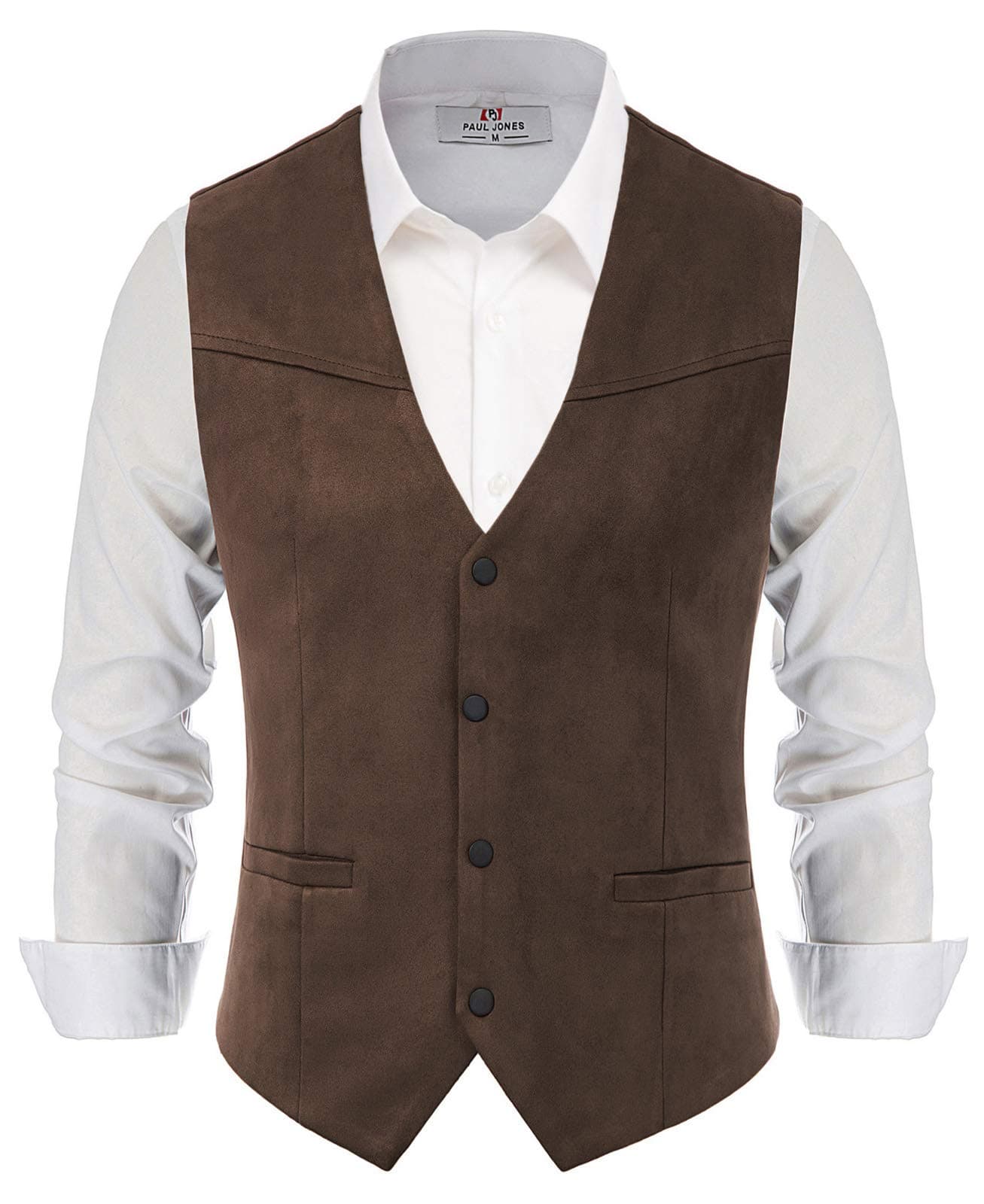 PJ PAUL JONESMen's Suede Leather Suit Vest Casual Western Cowboy Waistcoat Vests