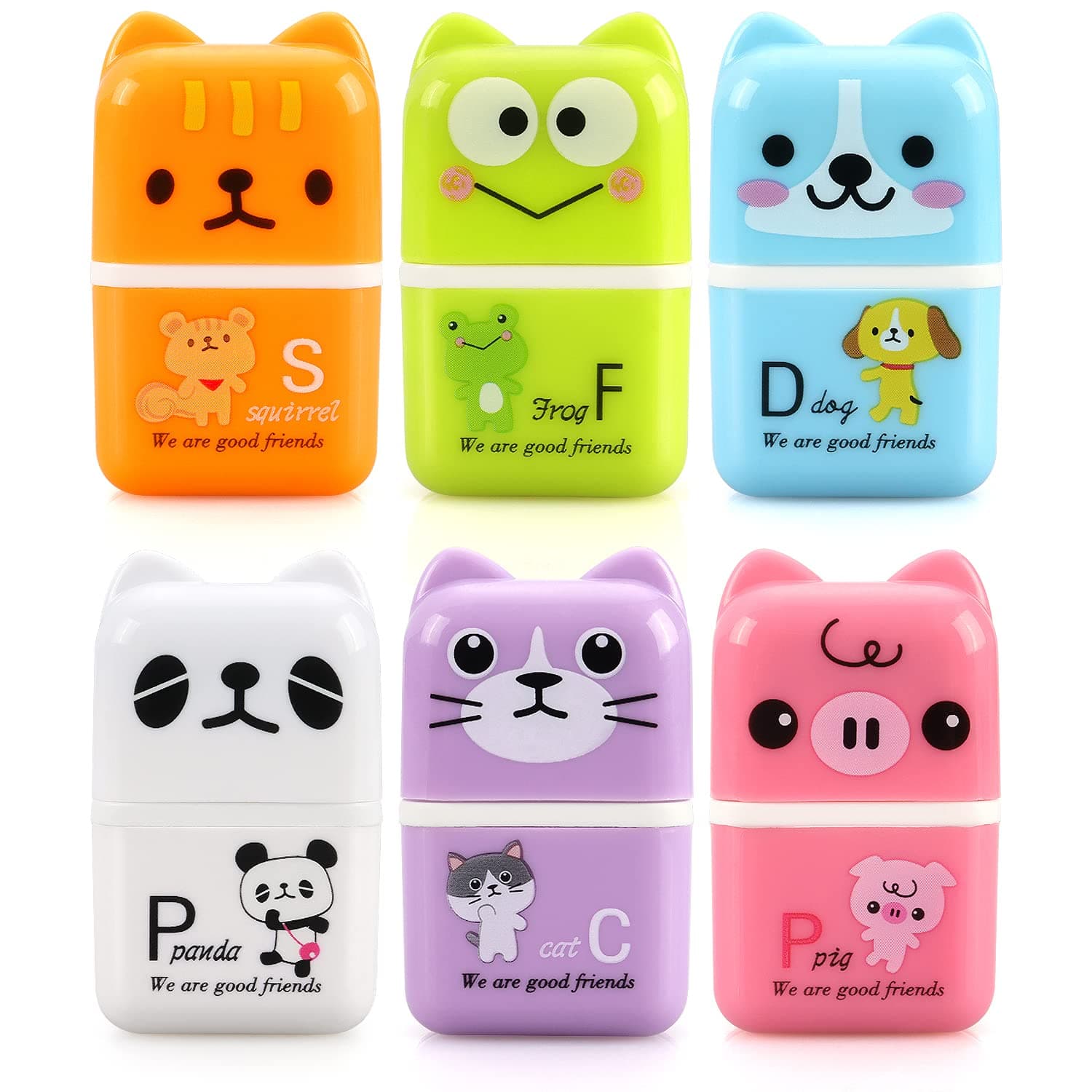 Tamaki 6 Pack Erasers for Kids, Cute Erasers with Cover and Roller, Pencil Rubber Eraser for Party Favors Gift Supplies (Model B)