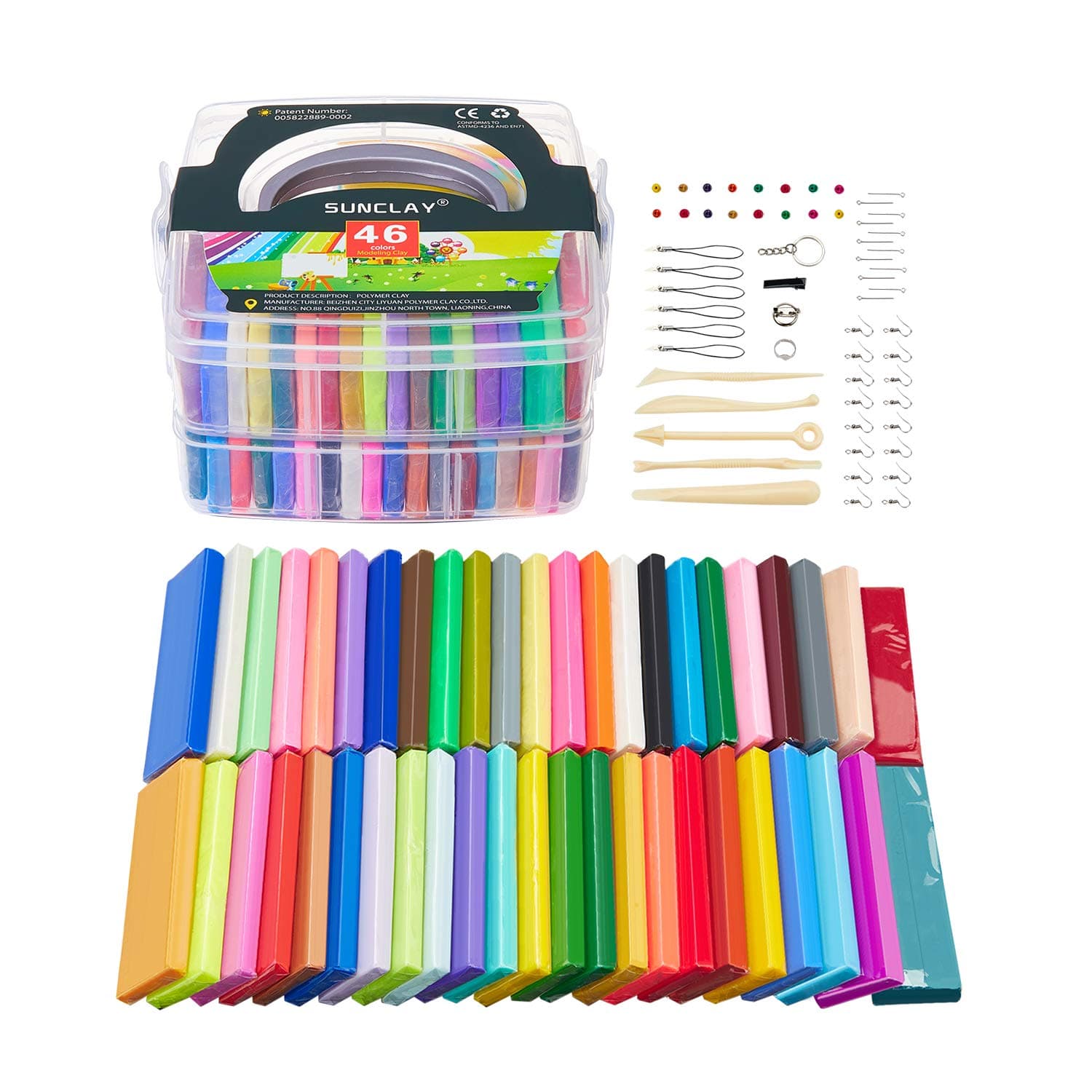SUNCLAY Polymer Clay, 46 Colors Oven Bake DIY Modelling Clay Kit, Sculpting Clay with Modeling Tools, Accessories and Storage Box, Non-Stick, Non-Toxic Funny Craft Gifts for Kids (46 Color)