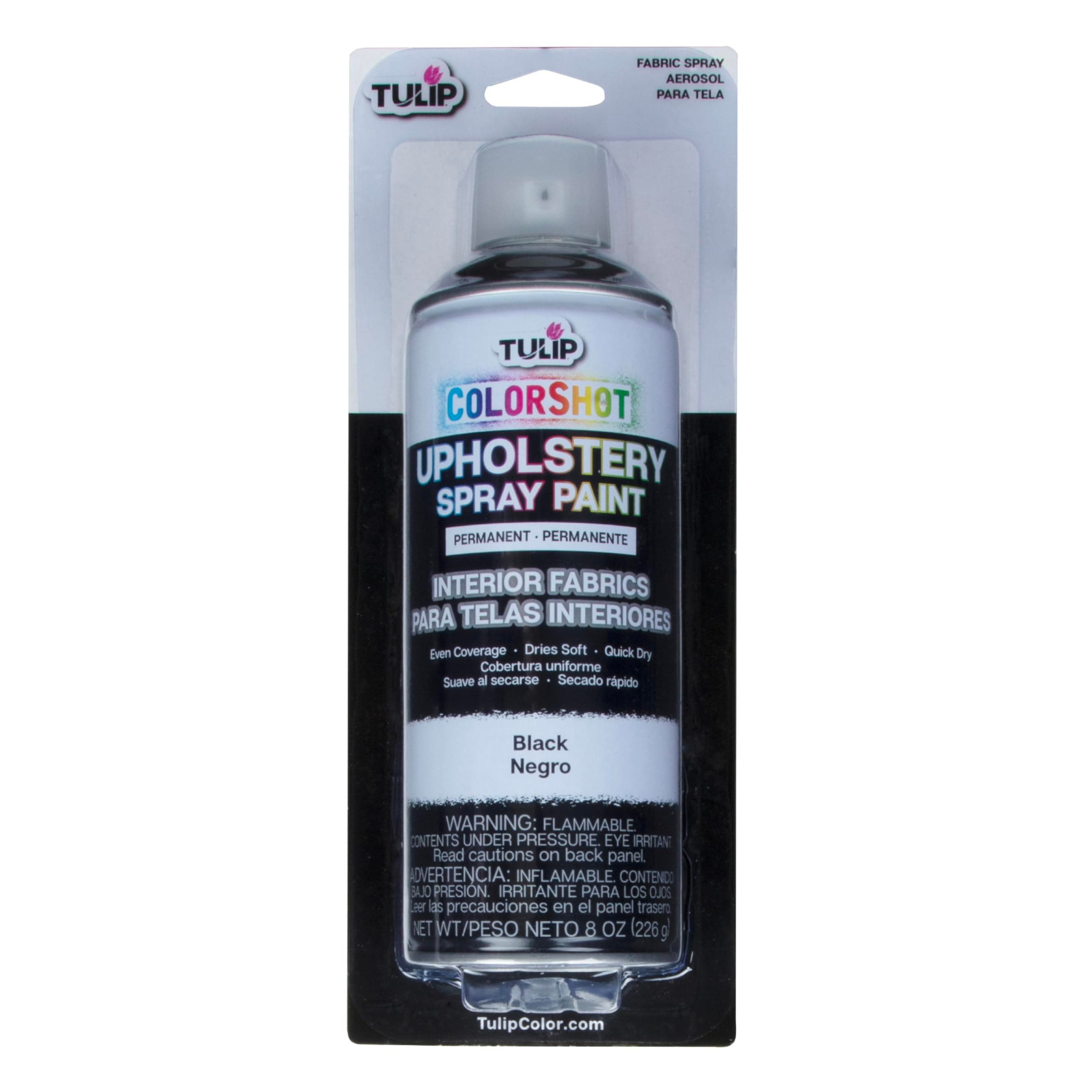 TULIP ColorShot Fabric Spray Paint for Upholstery, Permanent Spray-On Fabric Paint for Furniture, 8 oz, Black
