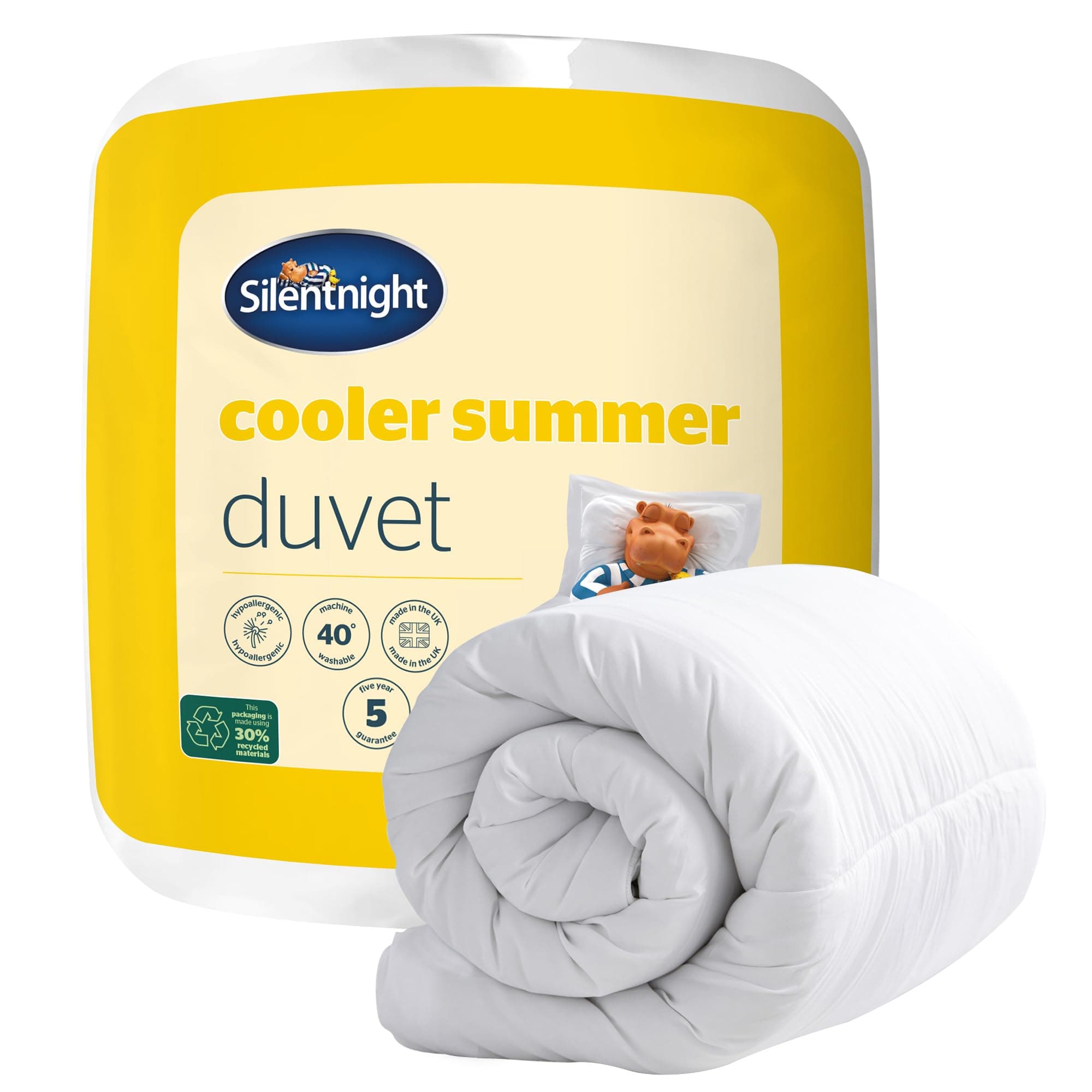 Silentnight Cooler Summer King Size Duvet 4.5 Tog – Lightweight Hypoallergenic and Machine Washable Summer Duvet Quilt – King Size (Package may vary), White