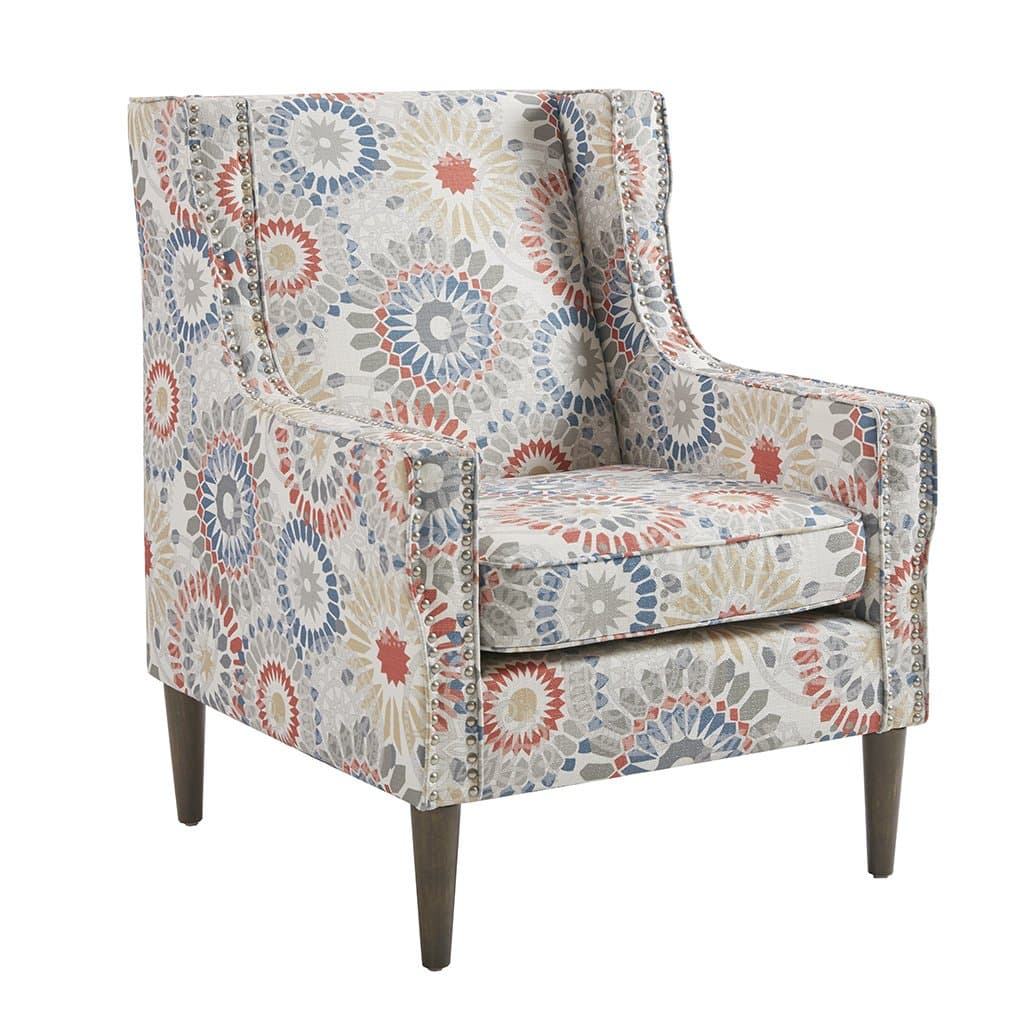 Madison Park Vienna Accent Chairs-Solid Wood, Plywood, Wing Back Living Armchair Modern Classic Style Family Room Sofa Furniture, Red