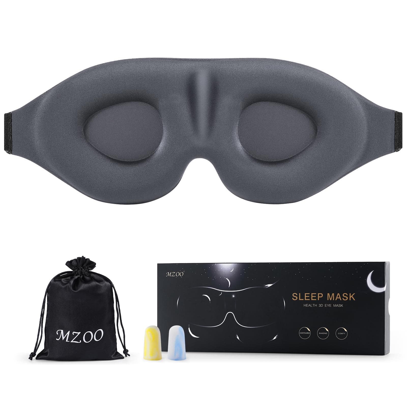Luxury Sleep Eye Mask for Side Sleeper Men Women, Zero Eye Pressure 3D Sleeping Mask, Light Blocking Patented Design Night Blindfold, Soft Eye Shade Cover for Travel, Grey