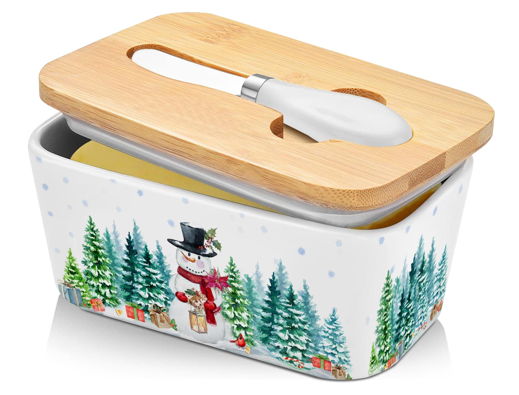 Christmas Decorations Butter Dish, Christmas Snowman Kitchen Decor, Winter Butter Dish with Lid with Knife for Countertop, Merry Christmas Housewarming Gifts for Women Butter Keeper for New Home