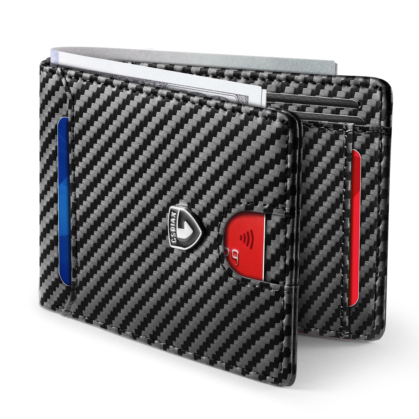 GSOIAX Slim Wallet for Men RFID Blocking Bifold Wallet Carbon Fiber Front Pocket Wallet with 11 Card Holder Minimalist Mens Wallet with Gift Box(Carbon Black)