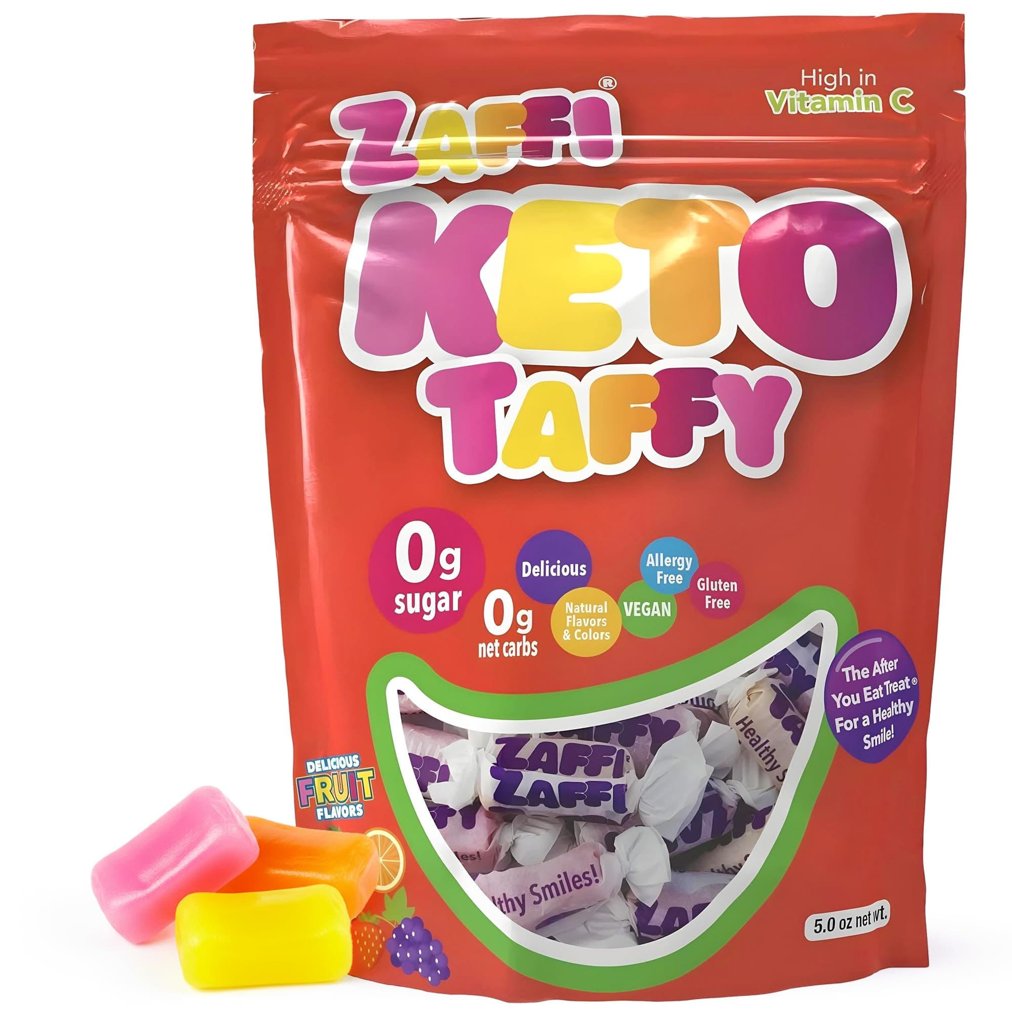 Zollipops KETO Taffy 5oz Resealable Pouch - Sugar-Free, Low-Carb Chewy Treats for Satisfying and Delicious Snacking