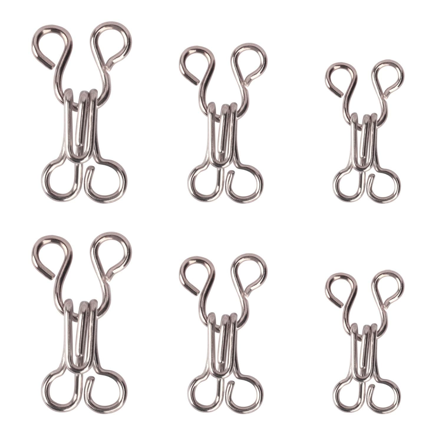 Exacoo 50 Set Sewing Hooks and Eyes Closure for Bra Trouser Skirt and Clothing 3 Sizes (Silver)