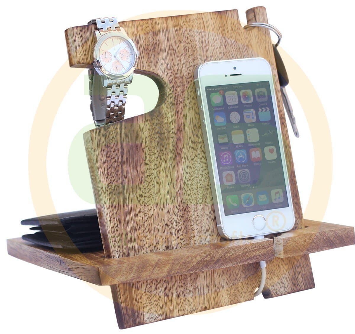 Today's Deals - Wooden Docking Station for Men - Nightstand Organizer Charging Station - Cell Phone Stand - Watch Organizer, Holds Keys, Wallet Gift for Dad, Husband.