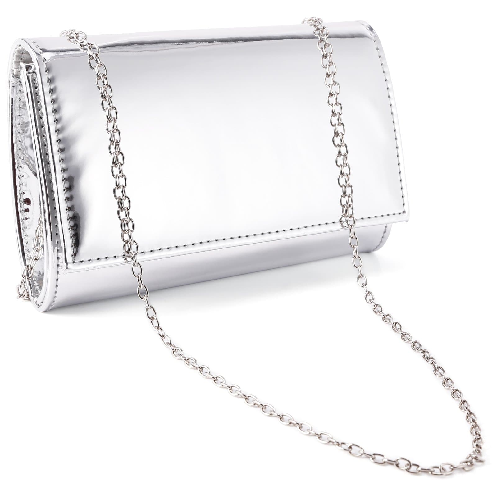 Anladia Small Metallic Patent Women Clutch Designer Ladies Wedding Prom Evening Bags (Silver)
