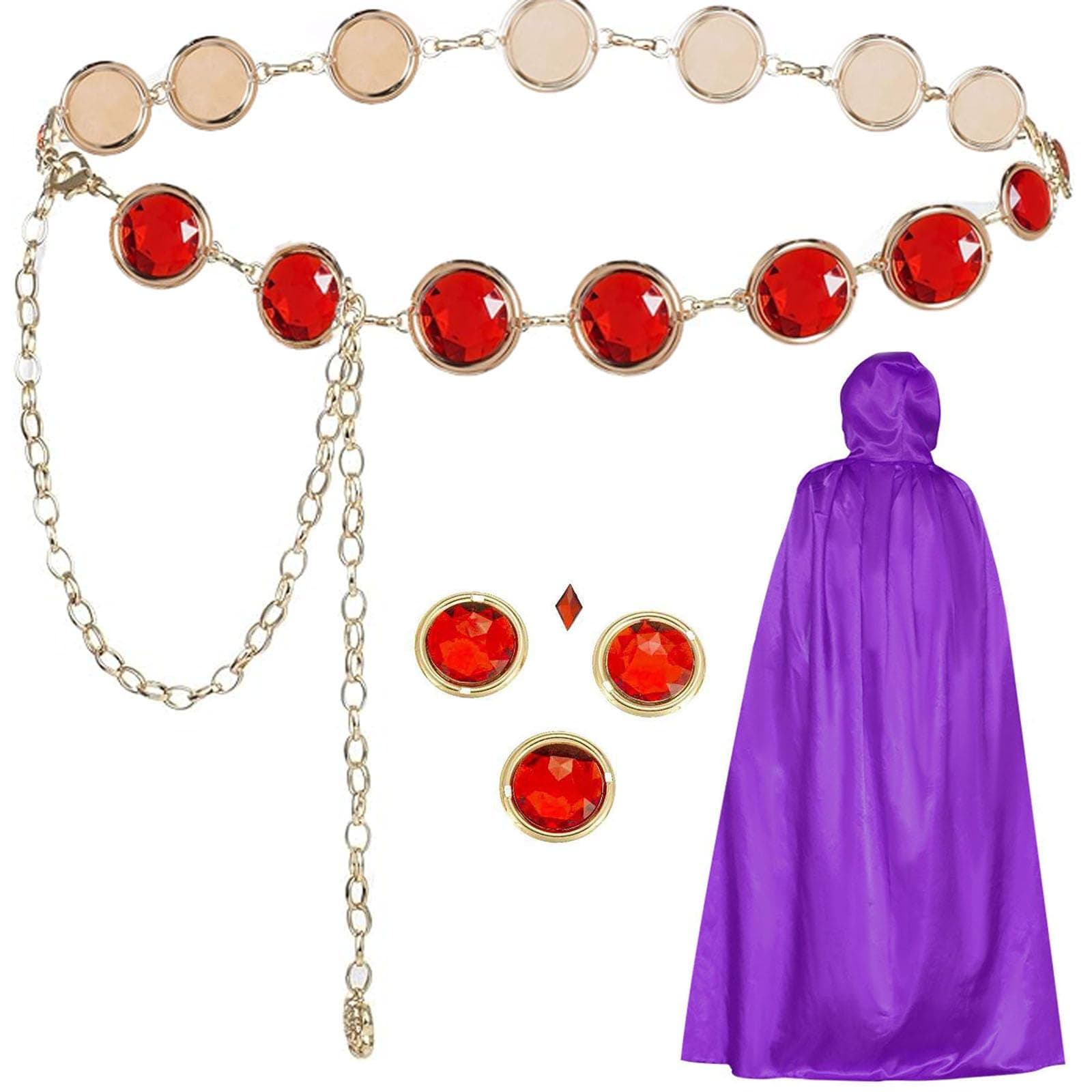 Halloween Cosplay Purple Cape Red Jewel Waist Belt for Women,Red Gems Rhinestone Belts for Halloween Costume Accessory