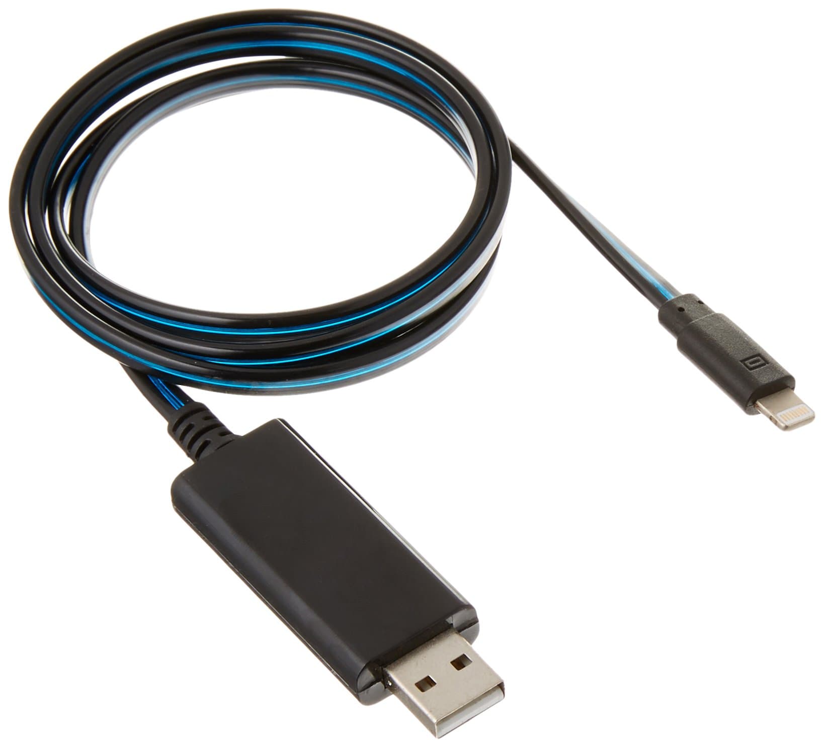 Red Gem Flowing LED Light Up Noodle Data Sync and Charging Cable, Visible, Black/Blue