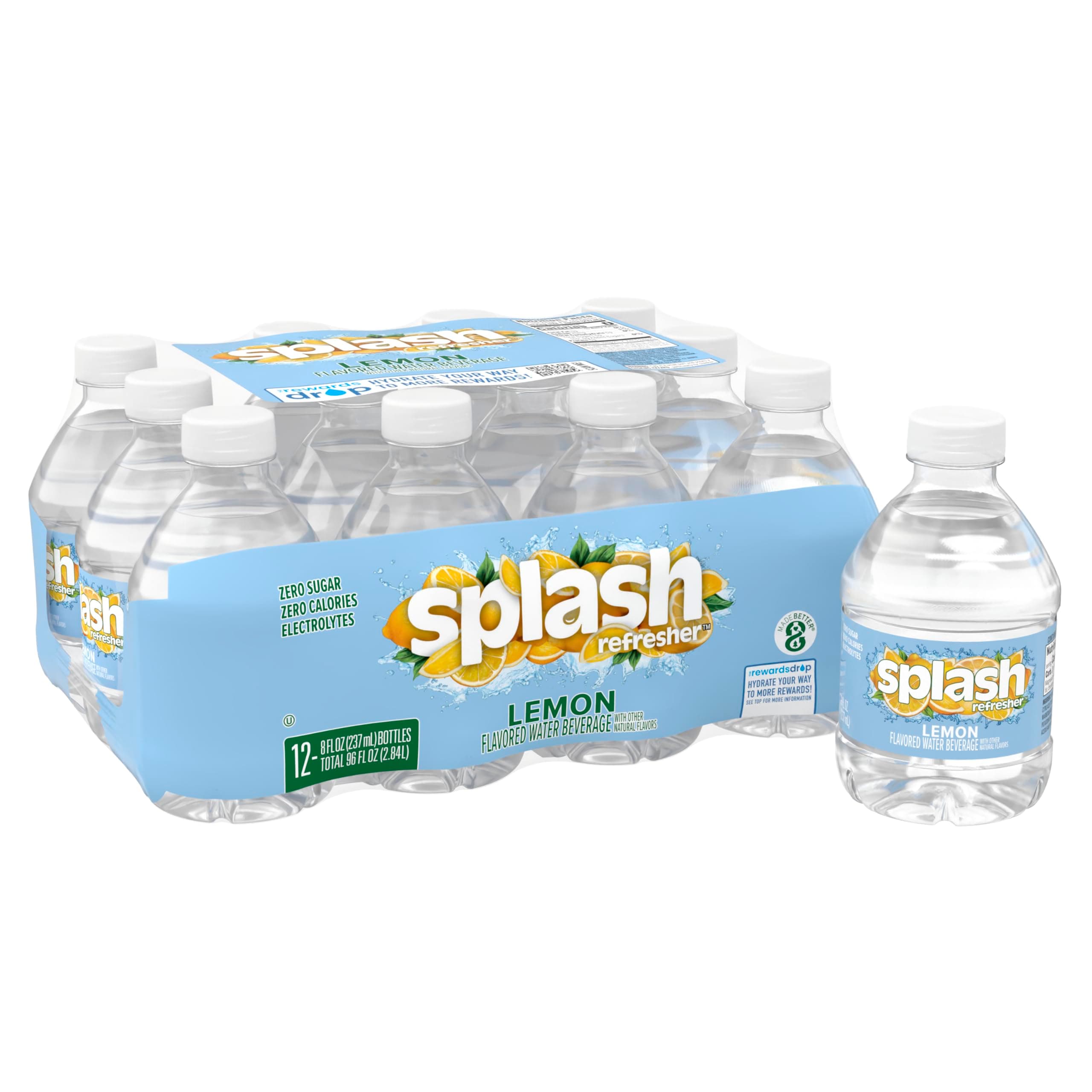 Lemon Flavored Water, 8 Fl Oz, Plastic Bottle Pack of 12
