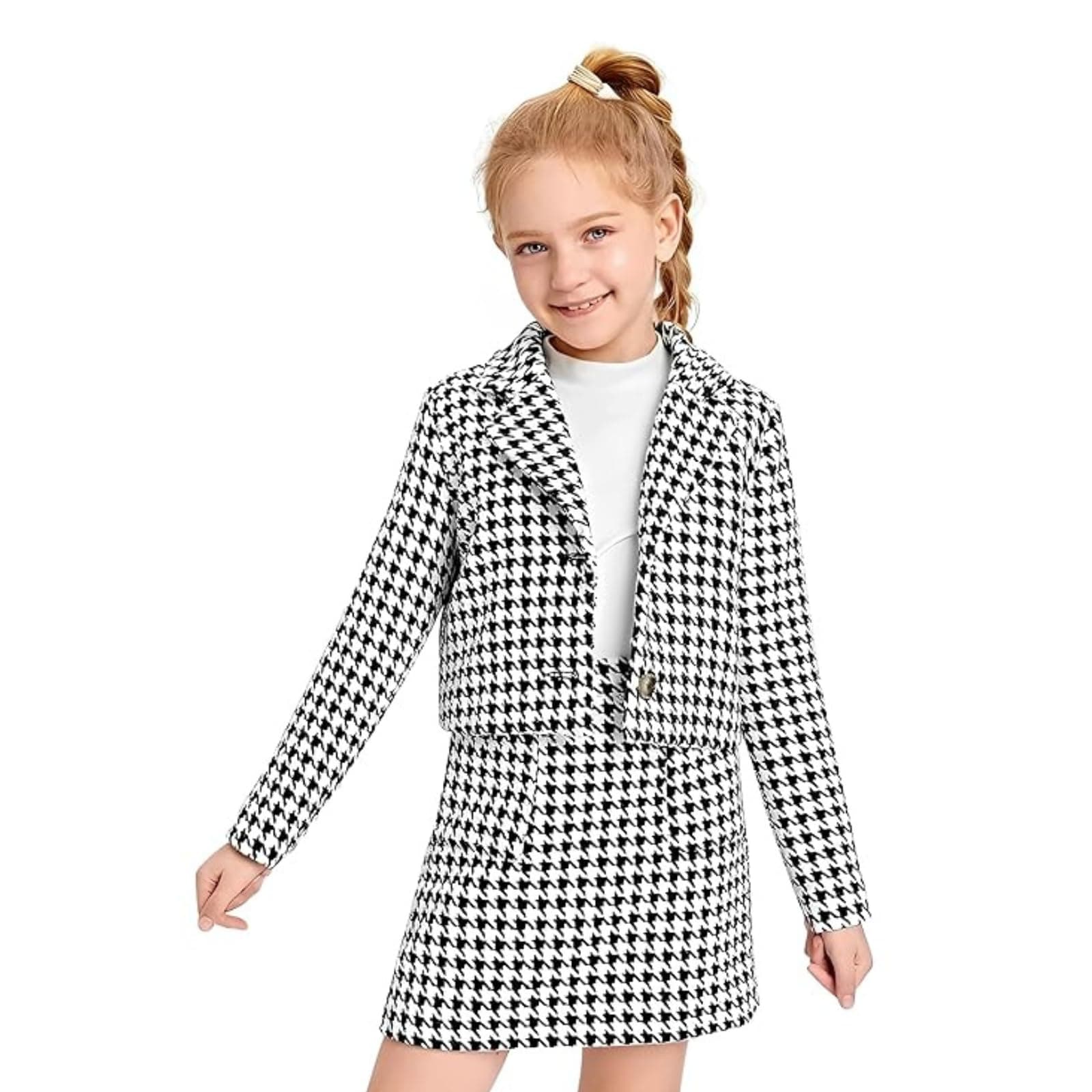 BLOOD PANTHER Kid Girl's Cotton Blend Printed Lightweight Sleeveless T-Shirt with Full Sleeve Blazer & Skirt Stylish 3-Piece Set Pull-Up Design for Casual & All Season Modern Indian-Western Blend