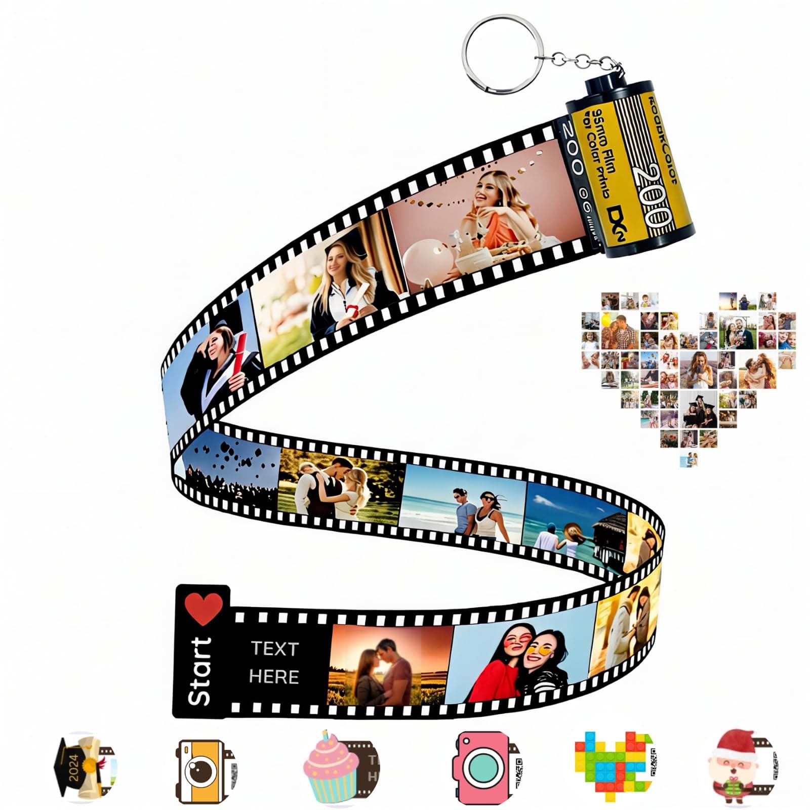 Customized Keychain with Picture, Film Roll Keychain, Camera Colorful Photo Unique Christmas Gifts for Lovers, Boyfriend, Dad, Mom, Best Friends, 10 Photos