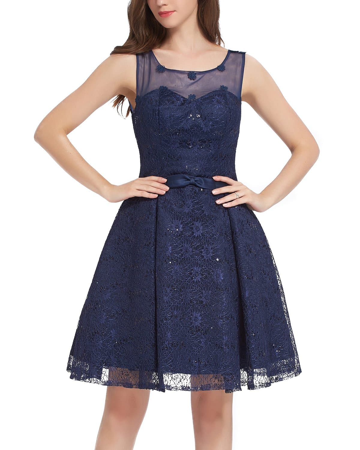 Levory J Women's Retro Floral Lace Cap Sleeve Vintage Swing Bridesmaid Dress