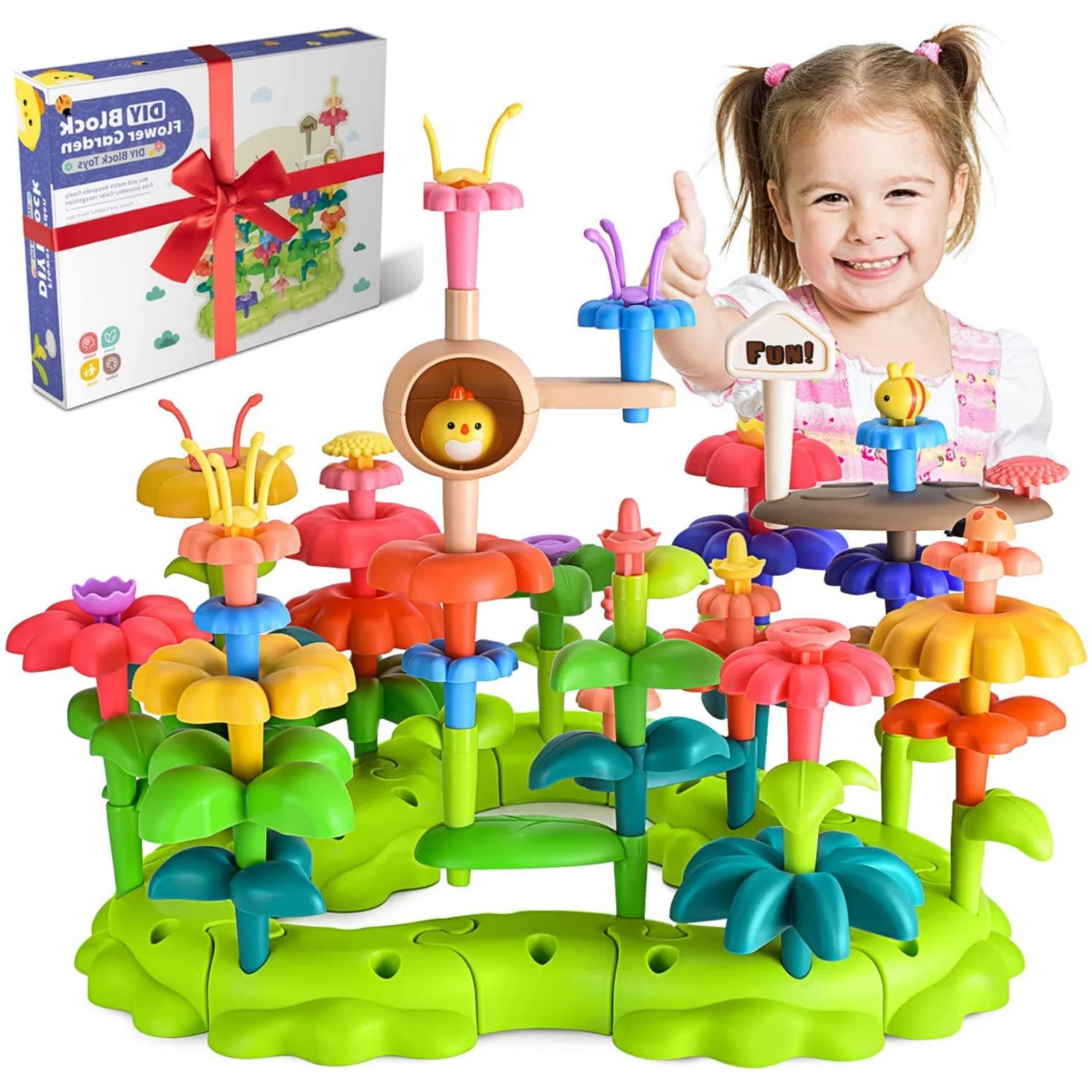 AM ANNA Flower Garden Building Toys for Girls, Toy Building Sets for Toddler Girl Toys, Learning Montessori Toys for 3 6 Year Old Boys, Flower Building Toy Set for Kids(93PCS High)