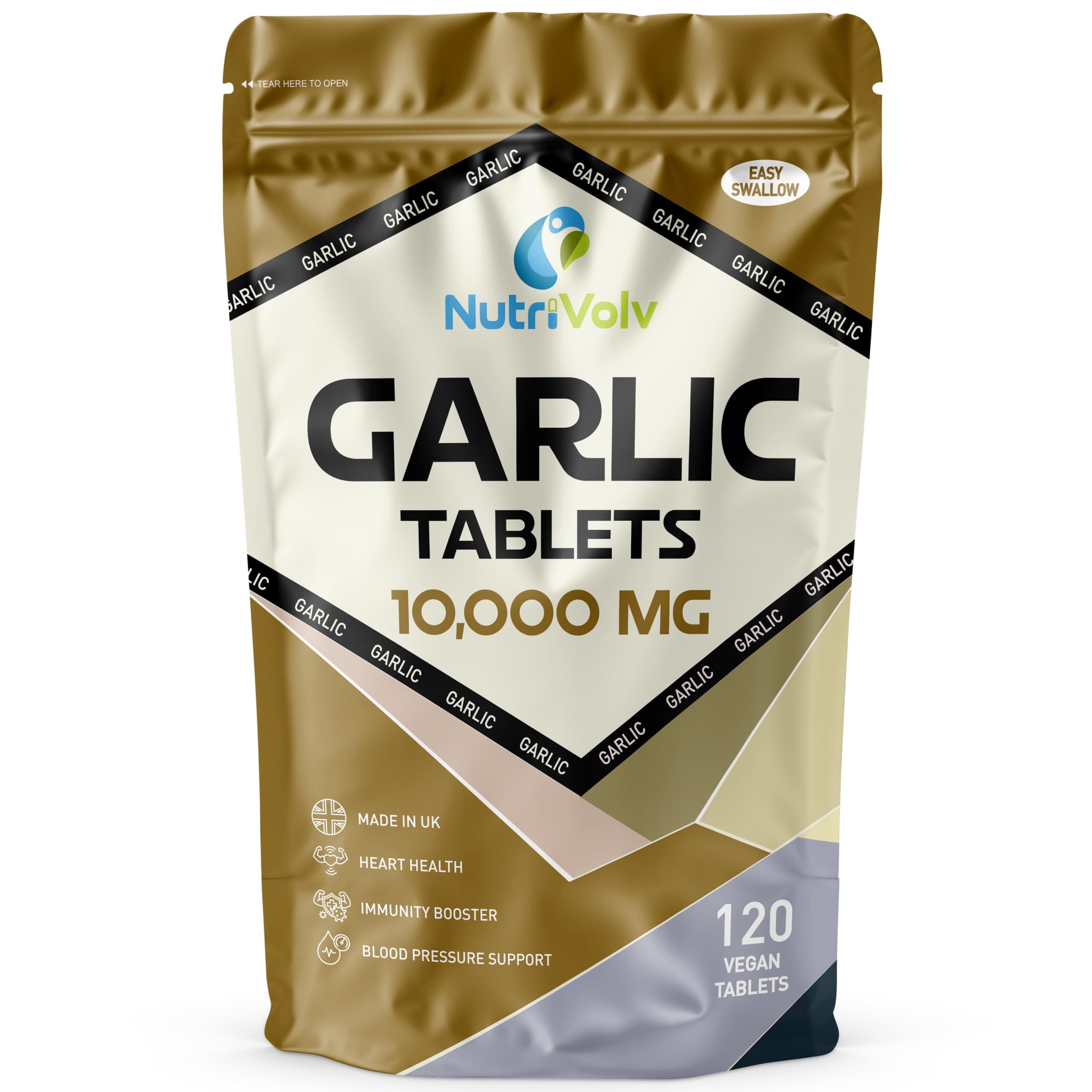 – Garlic 10000mg High Strength Supplements Nutrition for Blood Pressure Support, Improved Heart Health, and Robust Immune System — Pack of 120 Healthcare Tablets