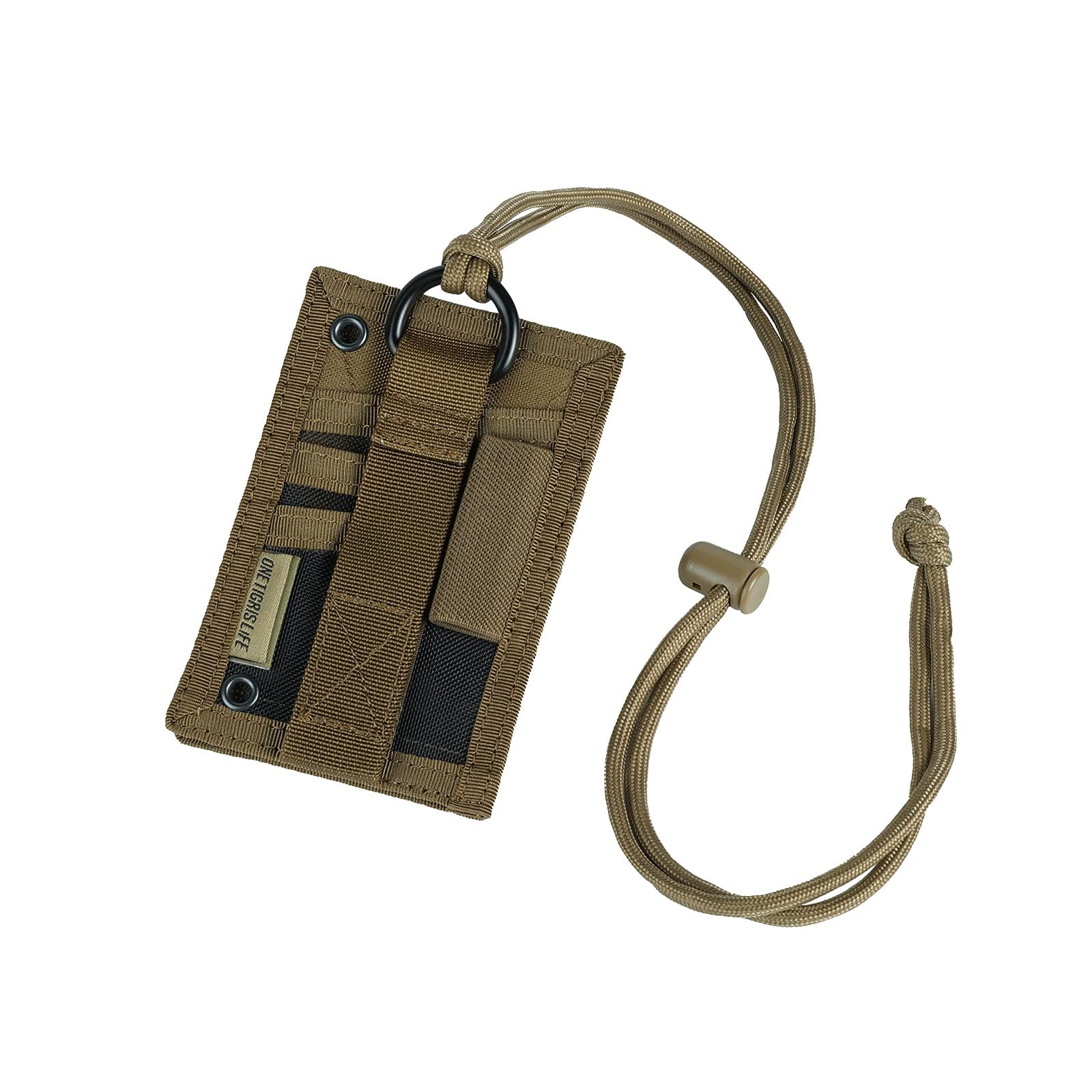 OneTigris Tactical ID Card Holder with Velcro Neck Strap Keychain and Credit Card Organizer Coyote Brown