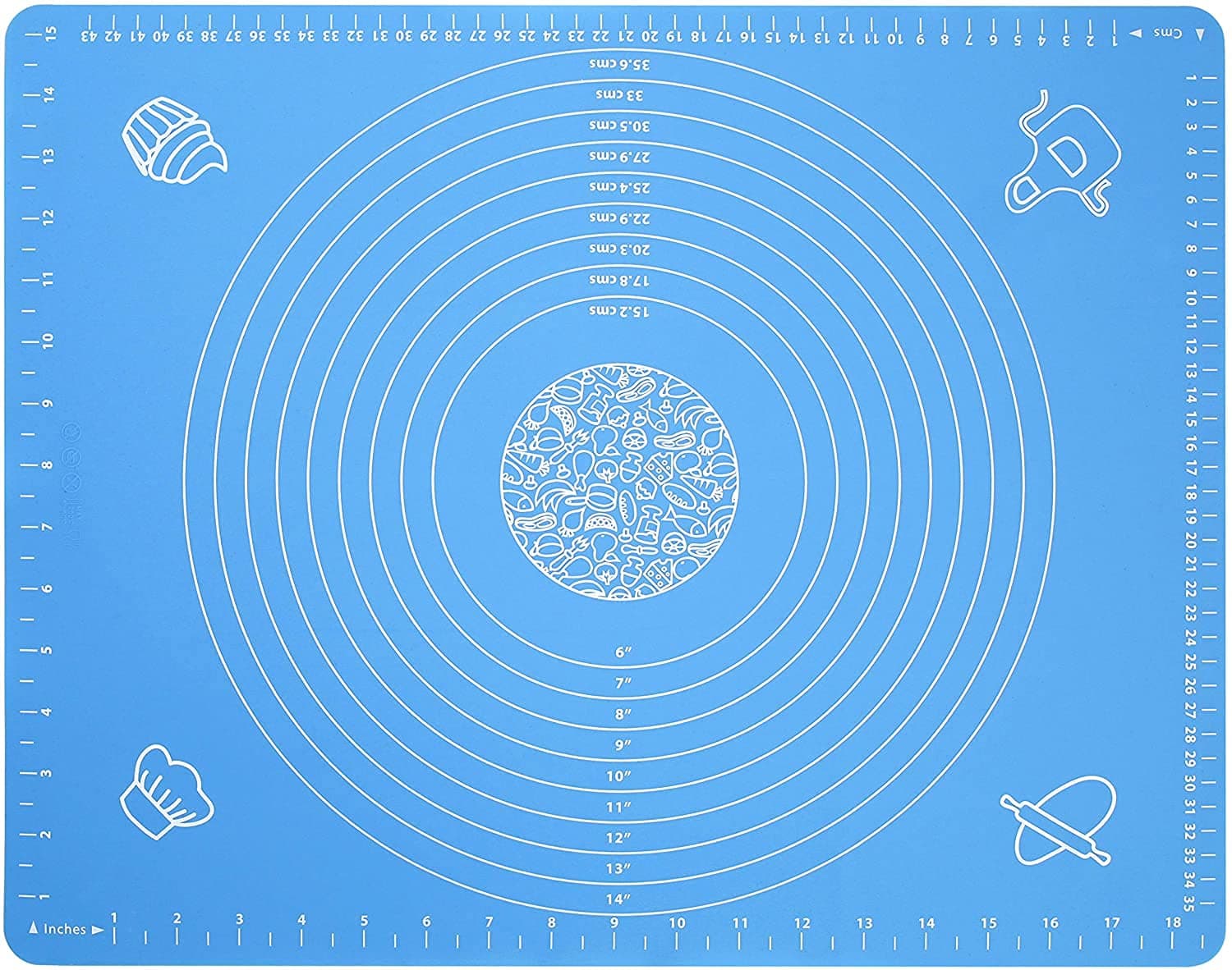 Silicone Baking Mat for Pastry Rolling Dough with Measurements - 19.7" x 15.7" BPA Free Non Stick and Non Slip Blue Table Sheet Baking Supplies for Bake Pizza Cake