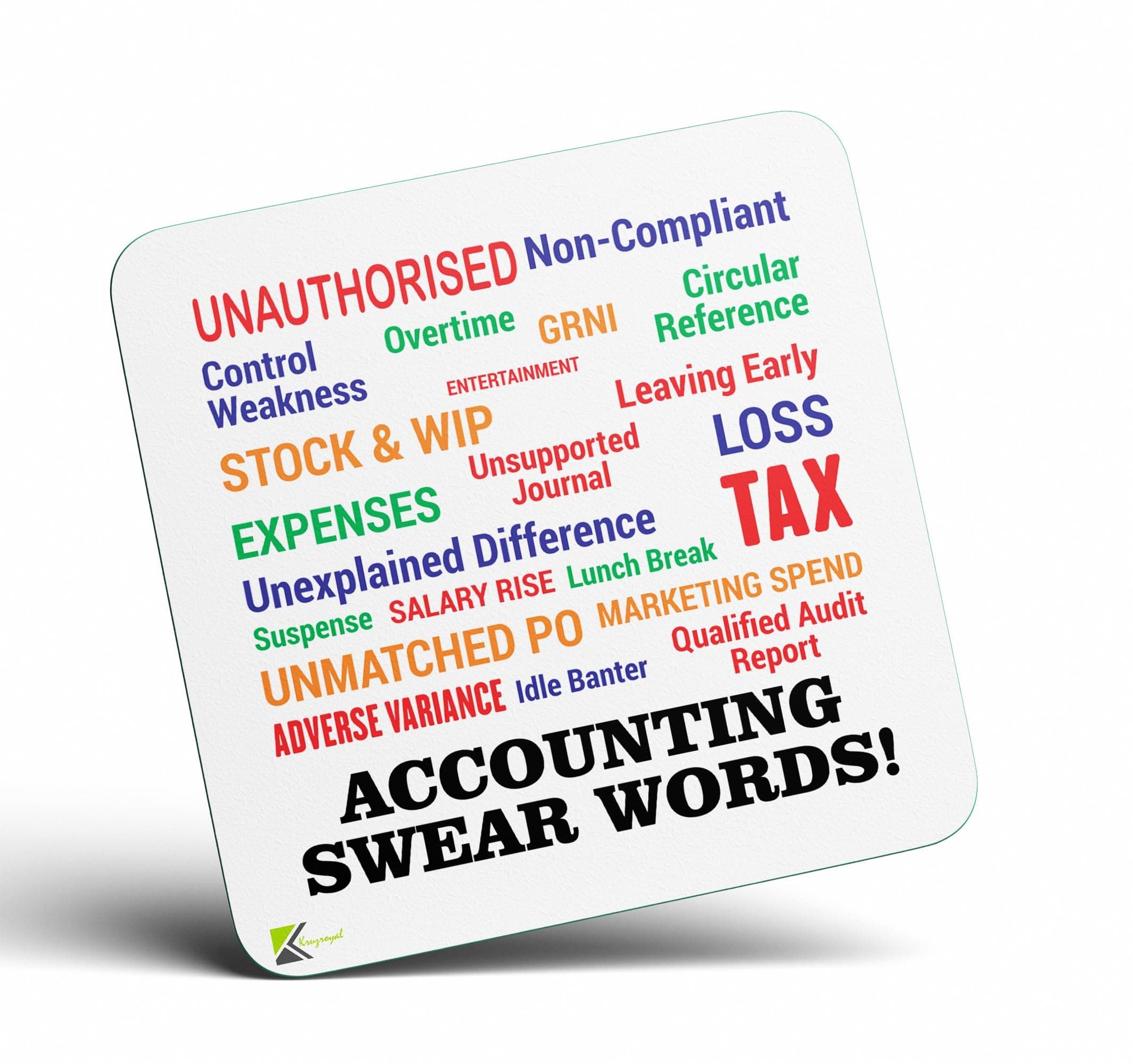 CS571 Accounting Swear Words! Novelty Funny Coffee Tea Drink Gift Glossy MDF Wooden Coaster | Gifts for Accountants, Bookkeepers, Finance Professionals