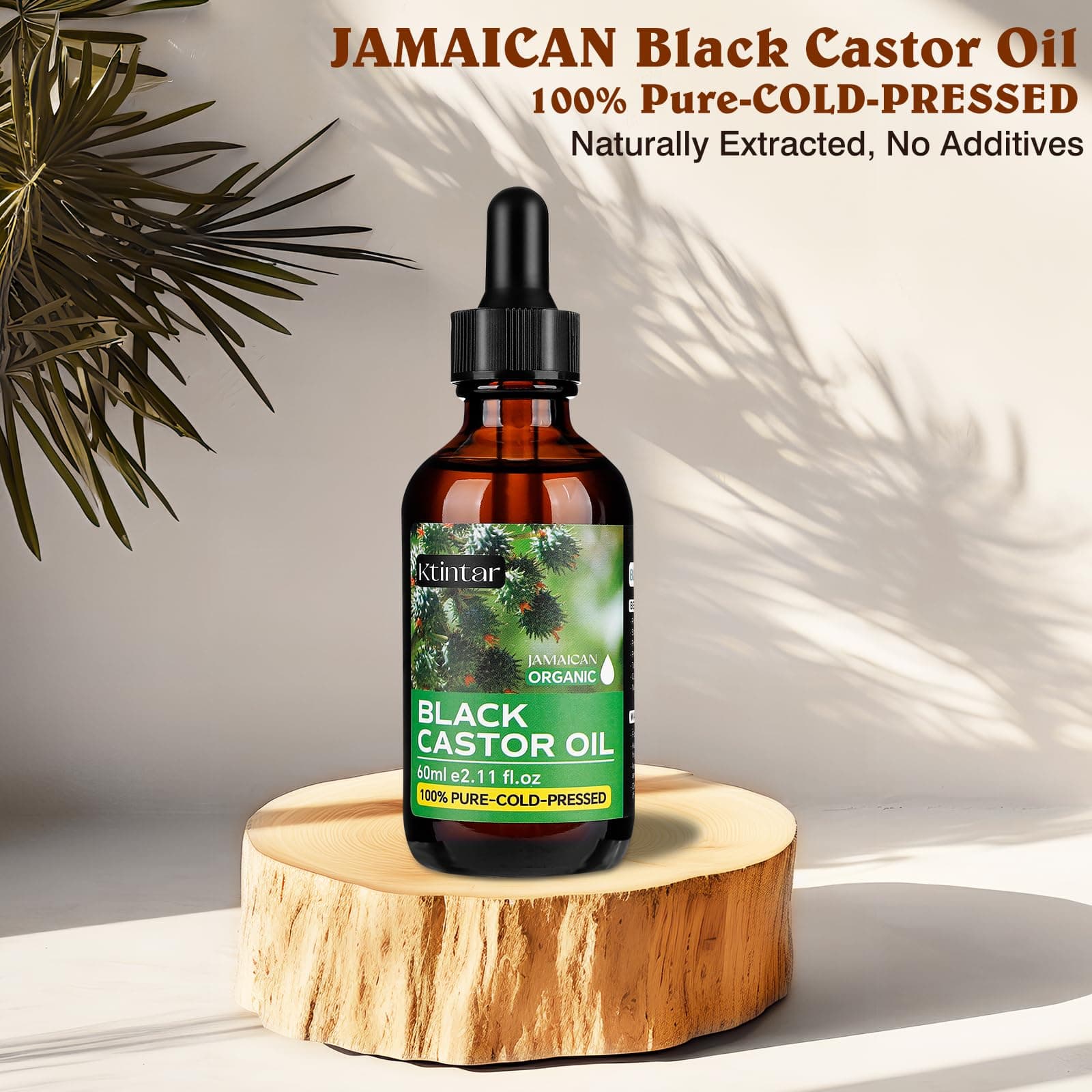 Jamaican Black Castor Oil,100% Pure and Natural Organic Castor Oil Cold Pressed Glass Bottles, 60ML