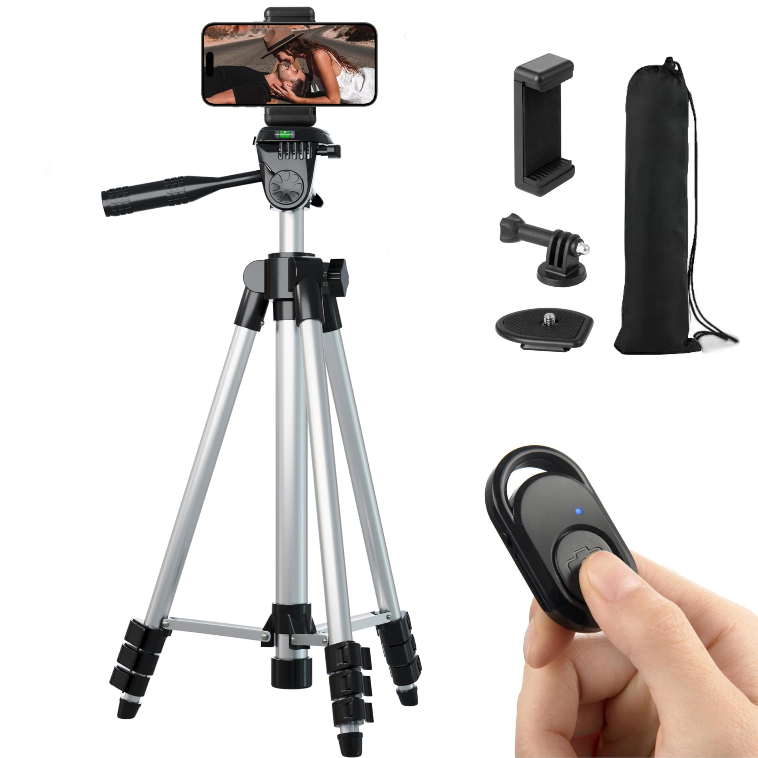 Paladinz Phone Tripod 42" Inch (106 cm) Lightweight Aluminum iPhone Tripod Stand for Camera iPhone Samsung and Most Phones with Carrying Bag Universal Phone Mount Wireless Bluetooth Remote Control