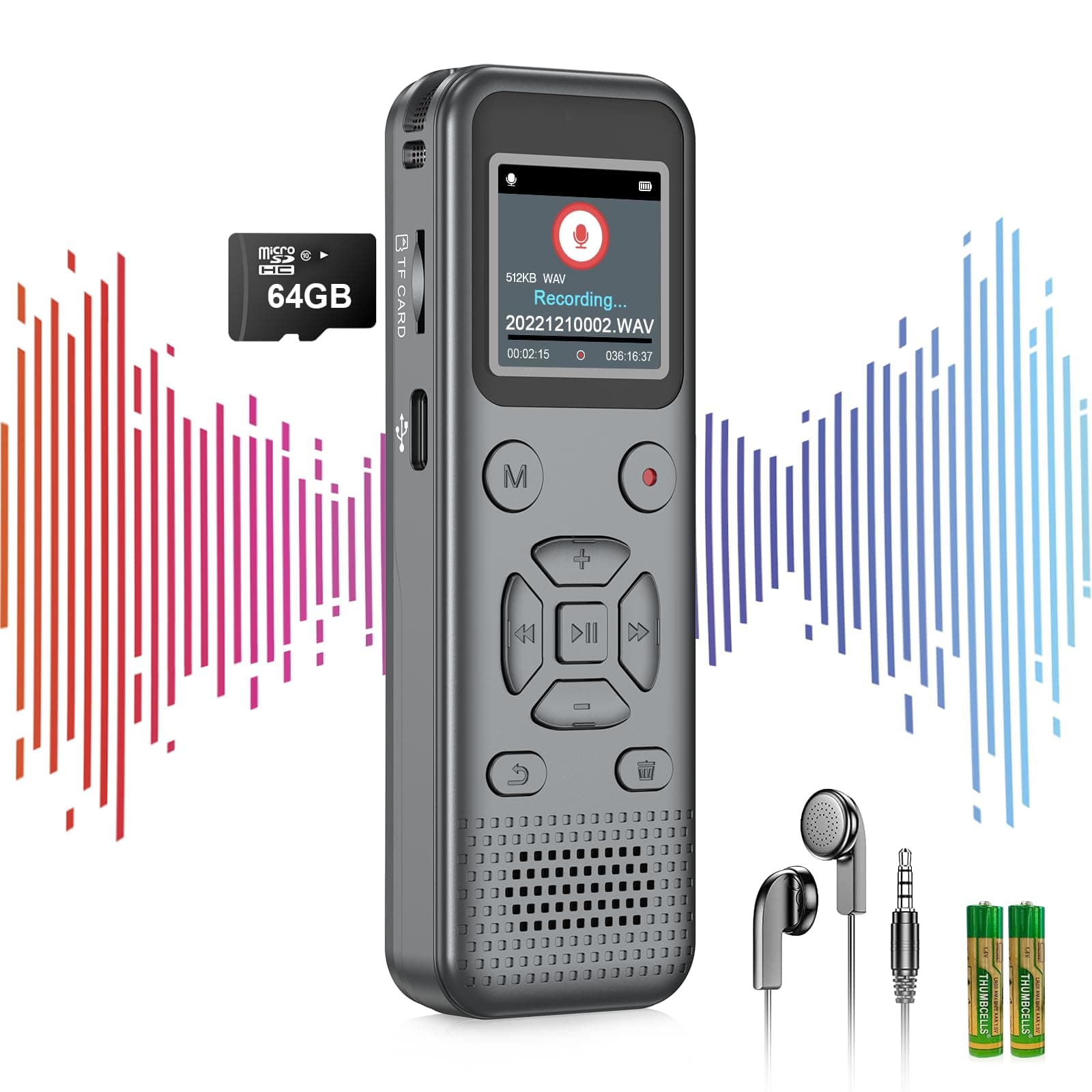 72GB Digital Voice Recorder with Playback - 6000H [Ultra-HD] Voice Activated Recorder Recording Device, Audio Recorder with Noise Reduction, Portable Tape Recorder with Playback, for Lecture, Meeting