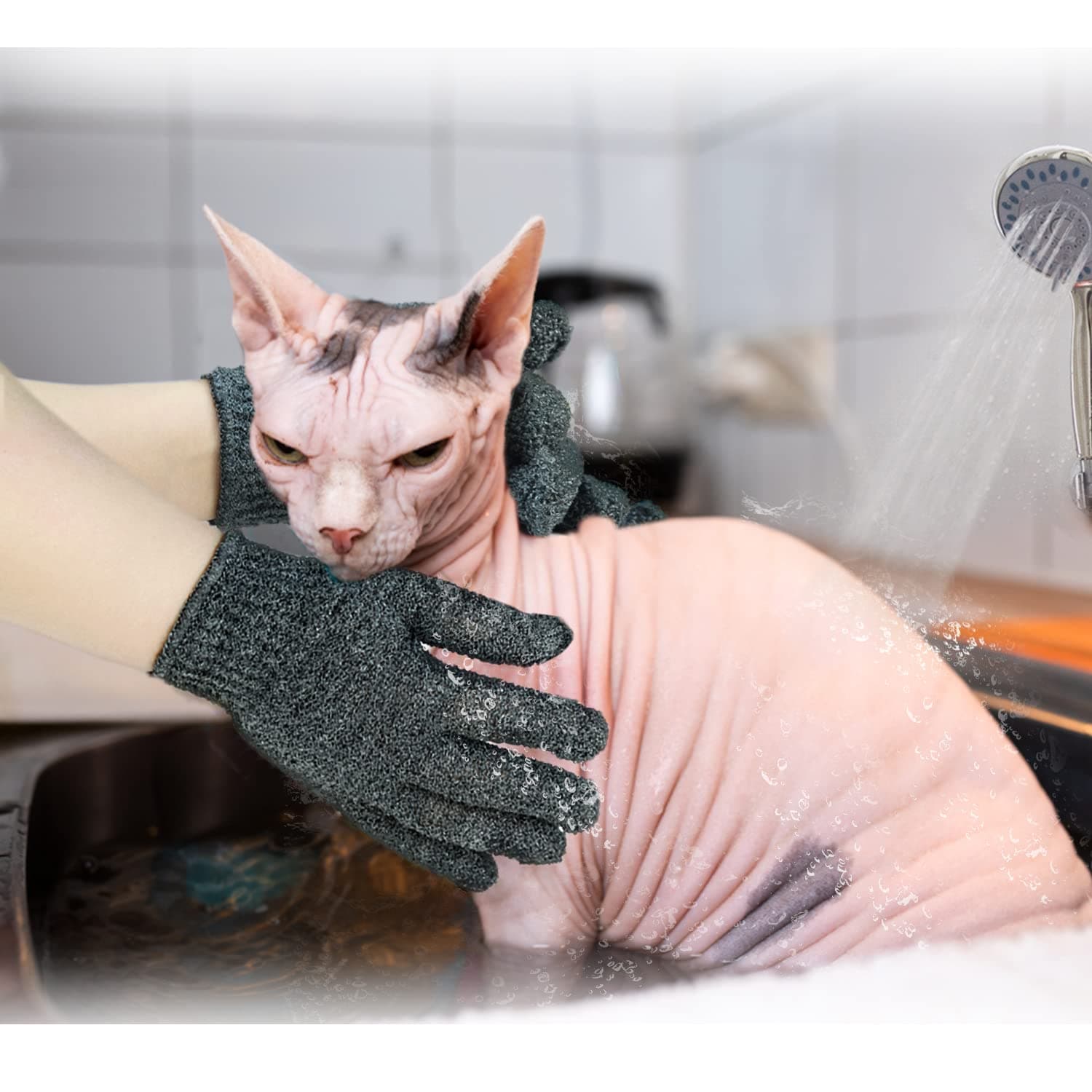 6 Pack Sphynx Cat Bath Gloves Hairless Cats Bath Exfoliating Glove for Sphynx Shower Body Scrub