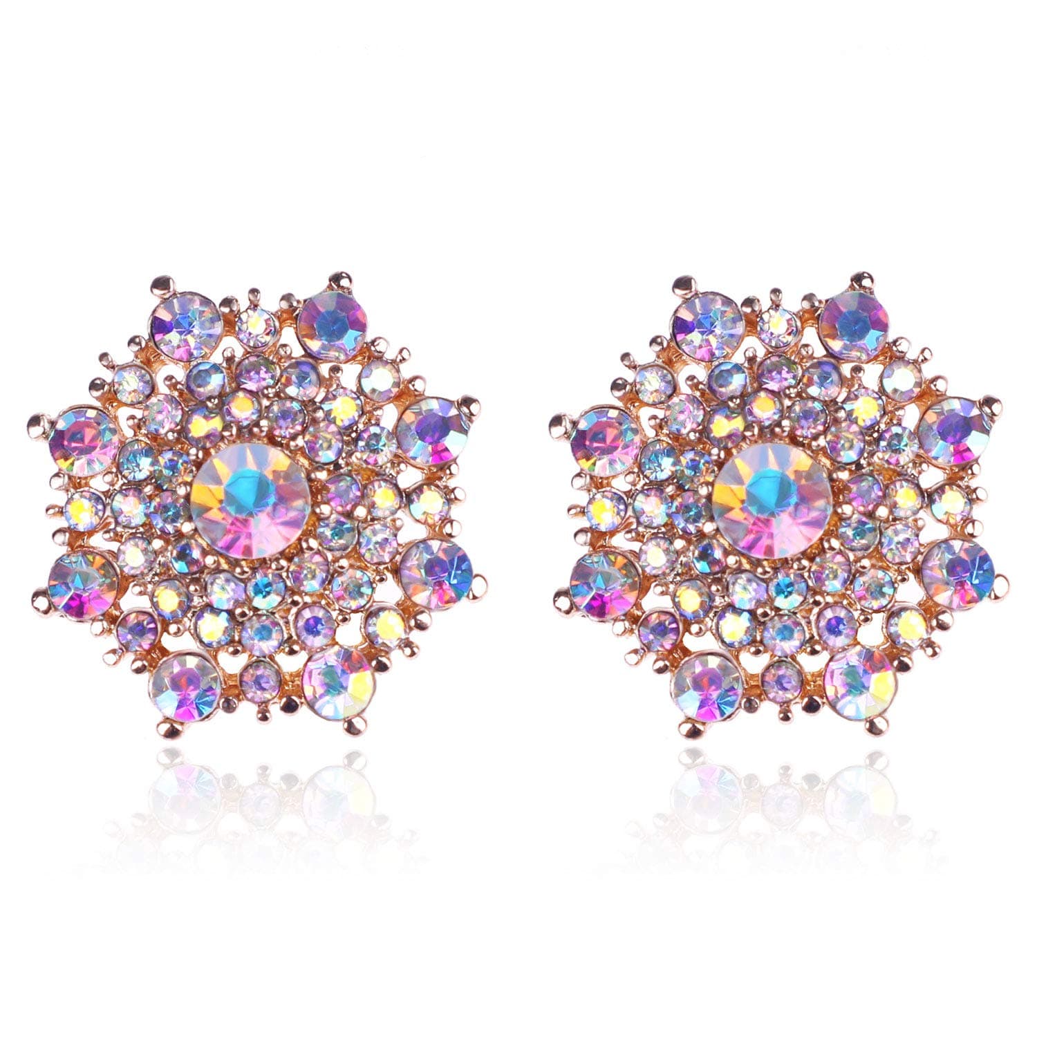 Clip On Crystal Earrings for Women - PeriFairy Halo Snowflake Geometric Rhinestone Statement Non Pierced Earrings Jewelry