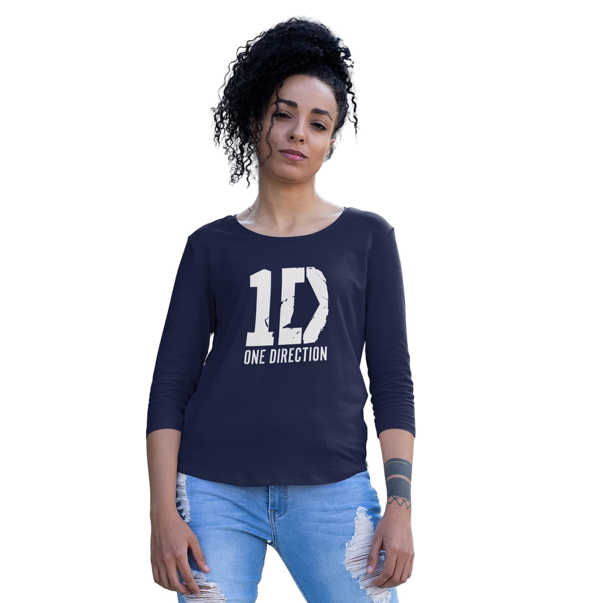 MOGULOne Direction 1D Logo Womens Export Quality Pure Cotton Crewneck 3/4 Dolman Sleeves Tee
